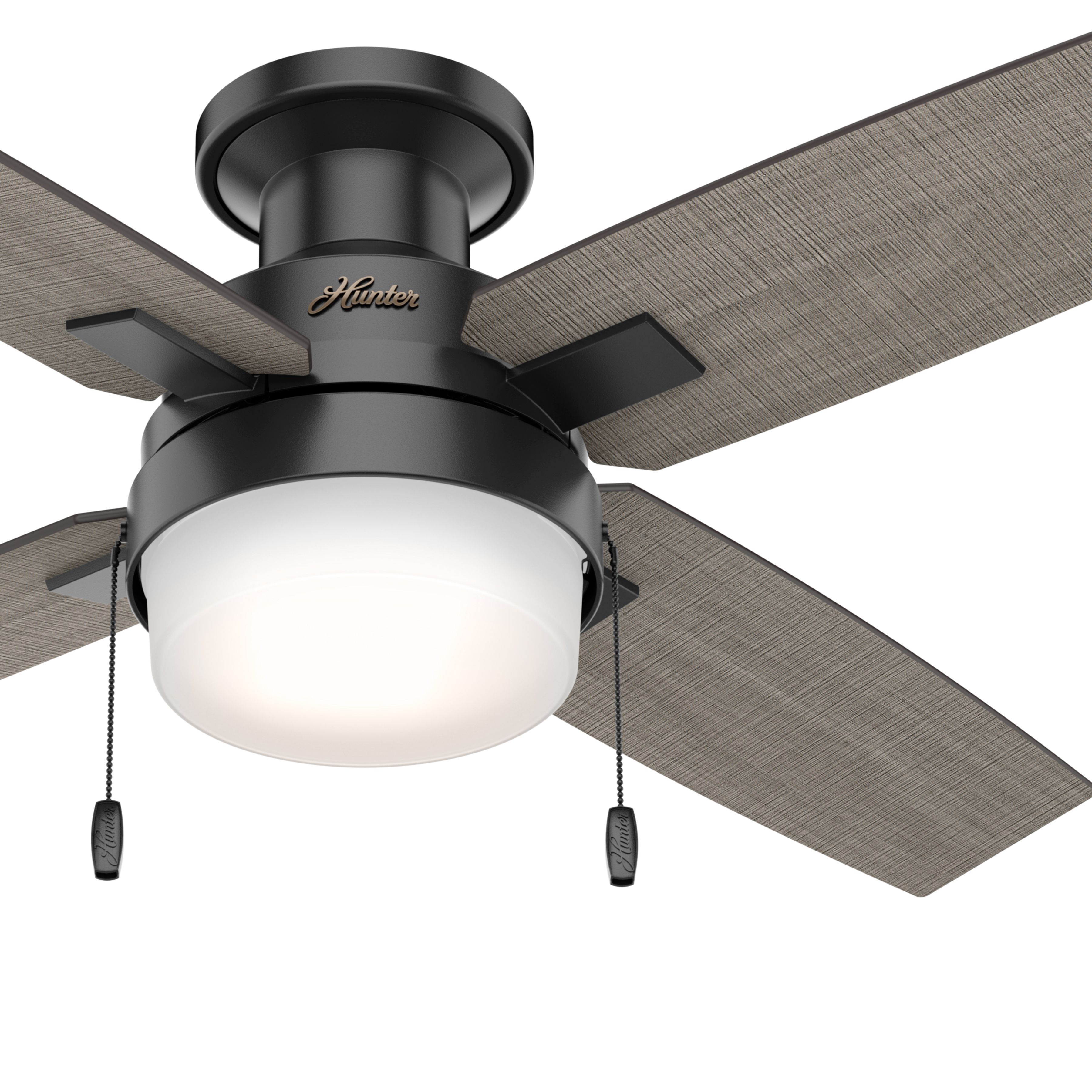 Hunter Fan 44 inch Matte Black Contemporary Indoor/Outdoor Ceiling Fan with Light Kit (Renewed)