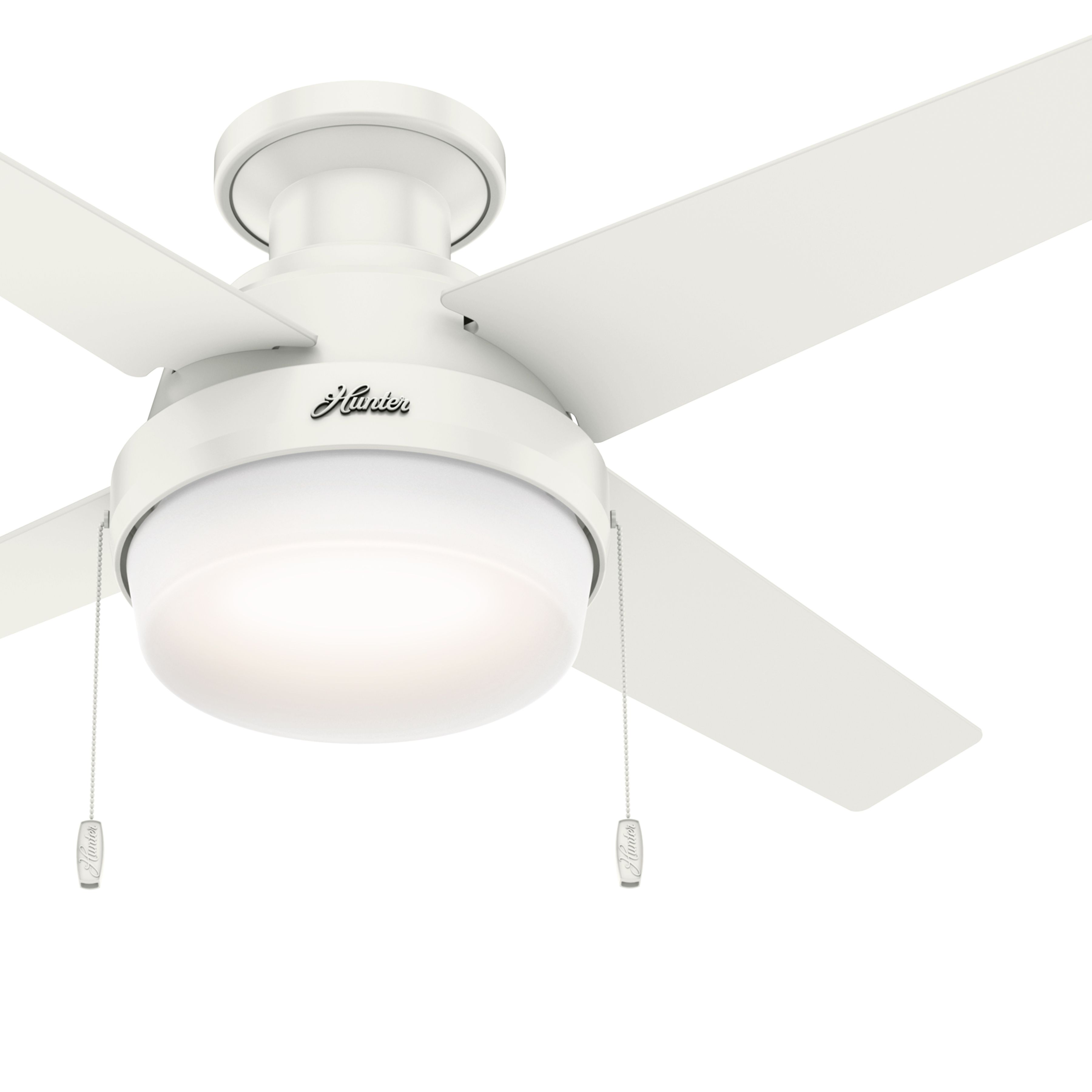 Hunter Fan 44 inch Indoor Low Profile Fresh White Ceiling Fan with Light Kit (Renewed)