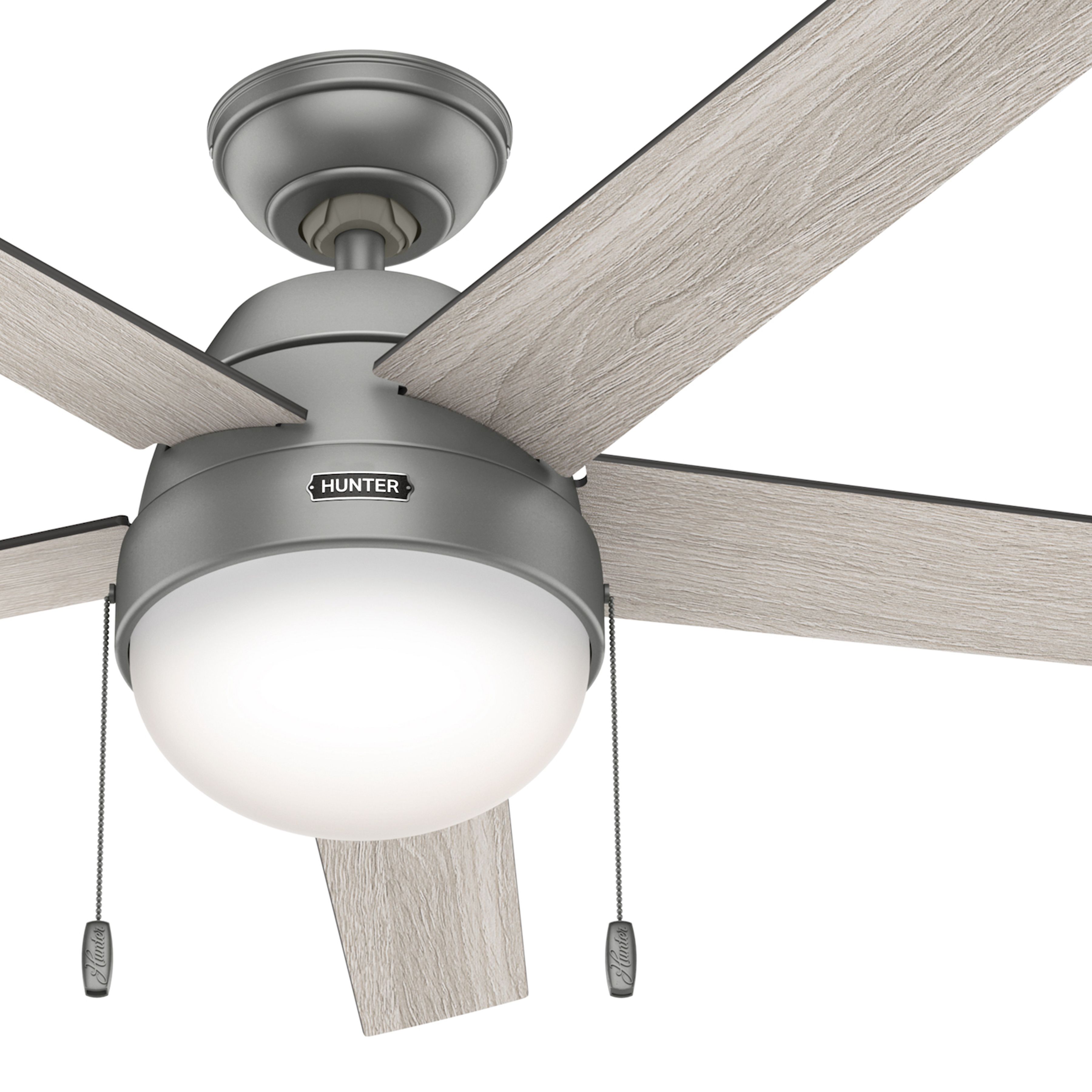 Hunter Fan 52 in Contemporary Matte Silver Ceiling Fan with Light and Pull Chain (Certified Refurbished)