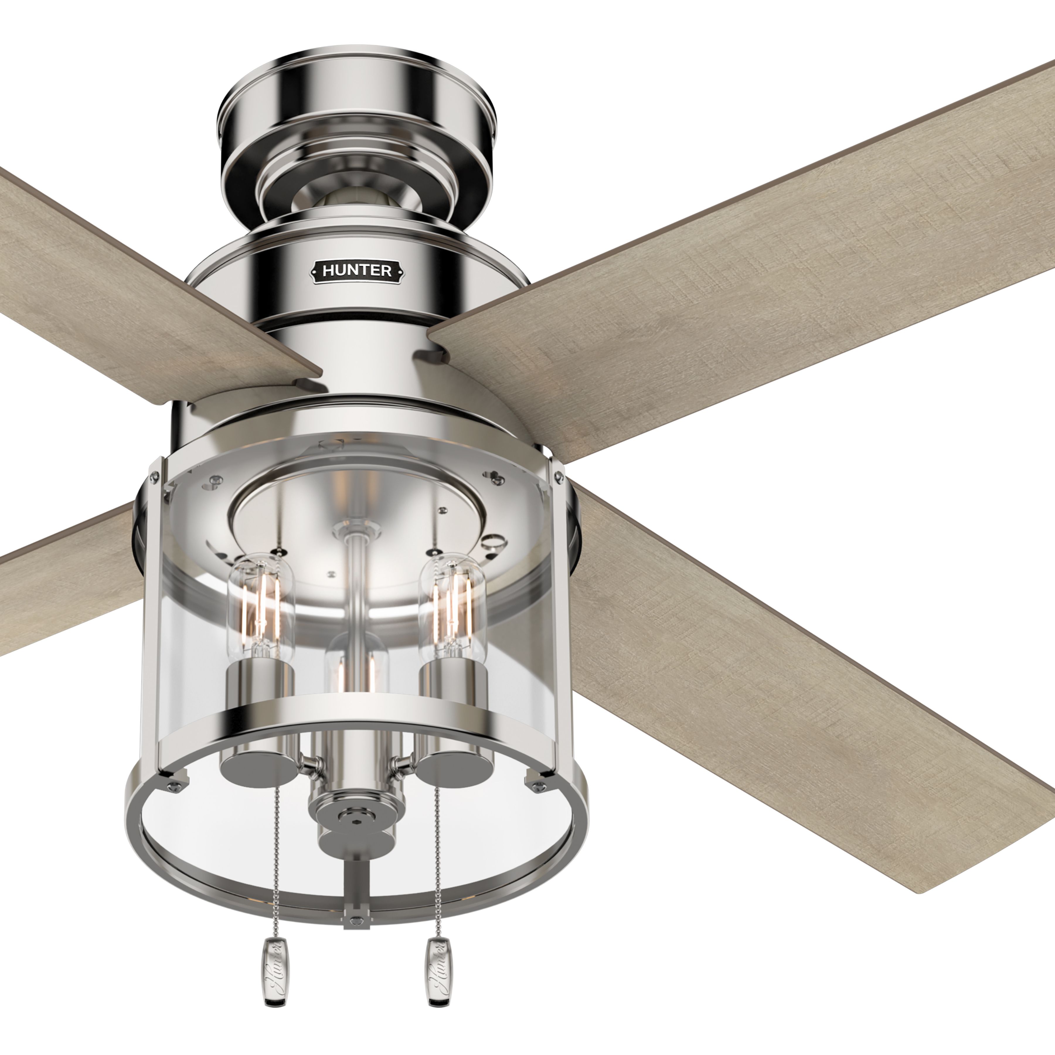 Hunter Fan 52 inch Contemporary Polished Nickel Indoor Ceiling Fan with Light Kit and Pull Chain (Certified Refurbished)