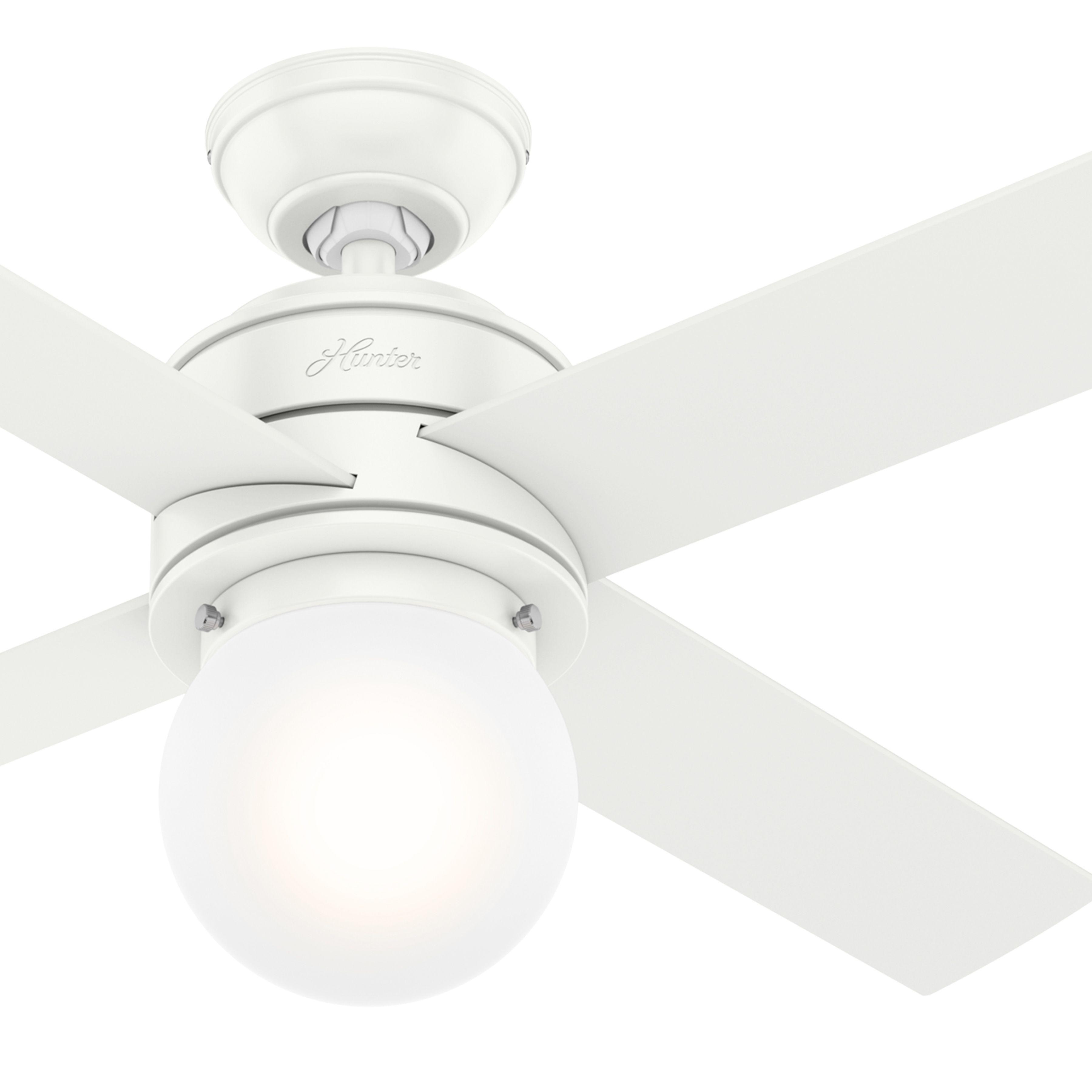 Hunter Fan 44 inch Matte White Casual Indoor Ceiling Fan with Light Kit and Remote Control (Renewed)