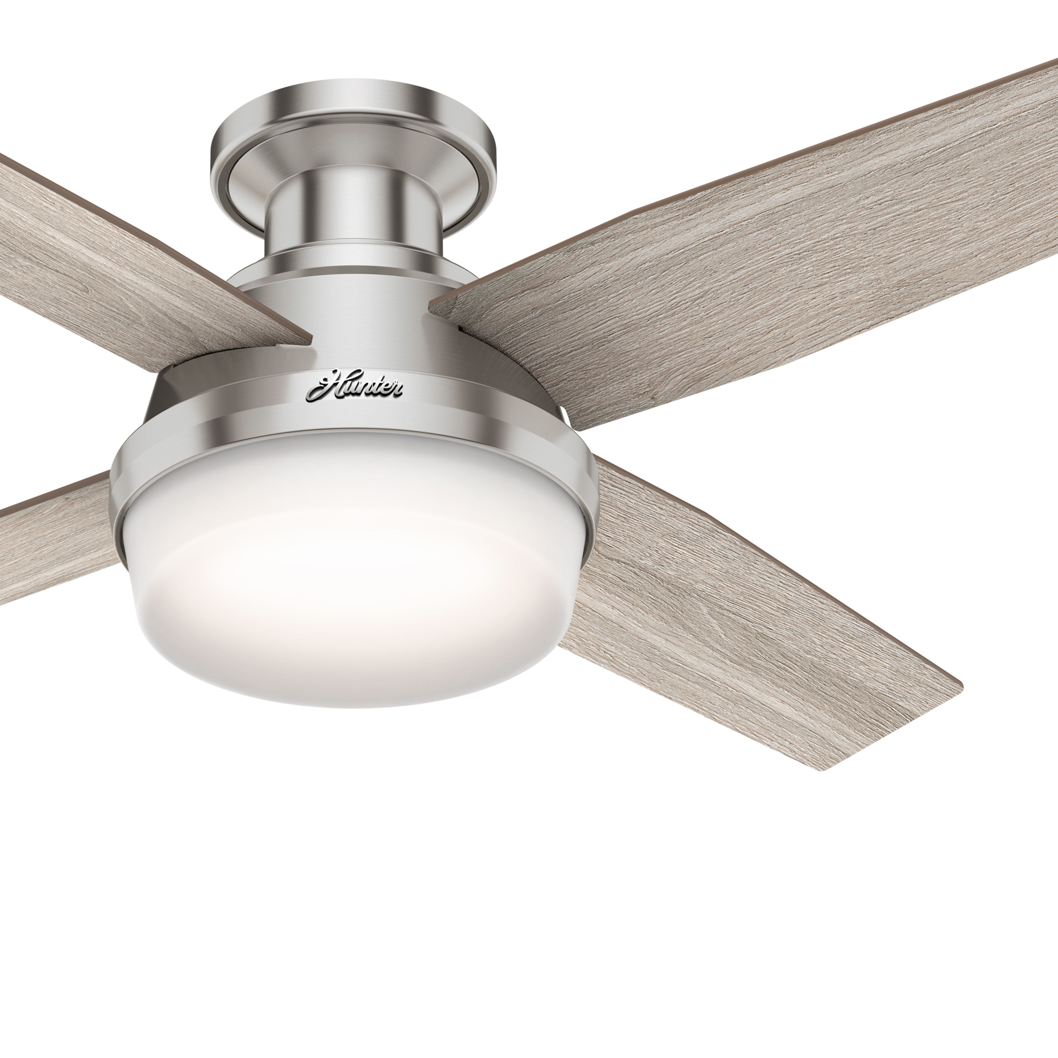 Hunter Fan 44 inch Low Profile Brushed Nickel Indoor Ceiling Fan with Light Kit and Remote Control (Renewed)