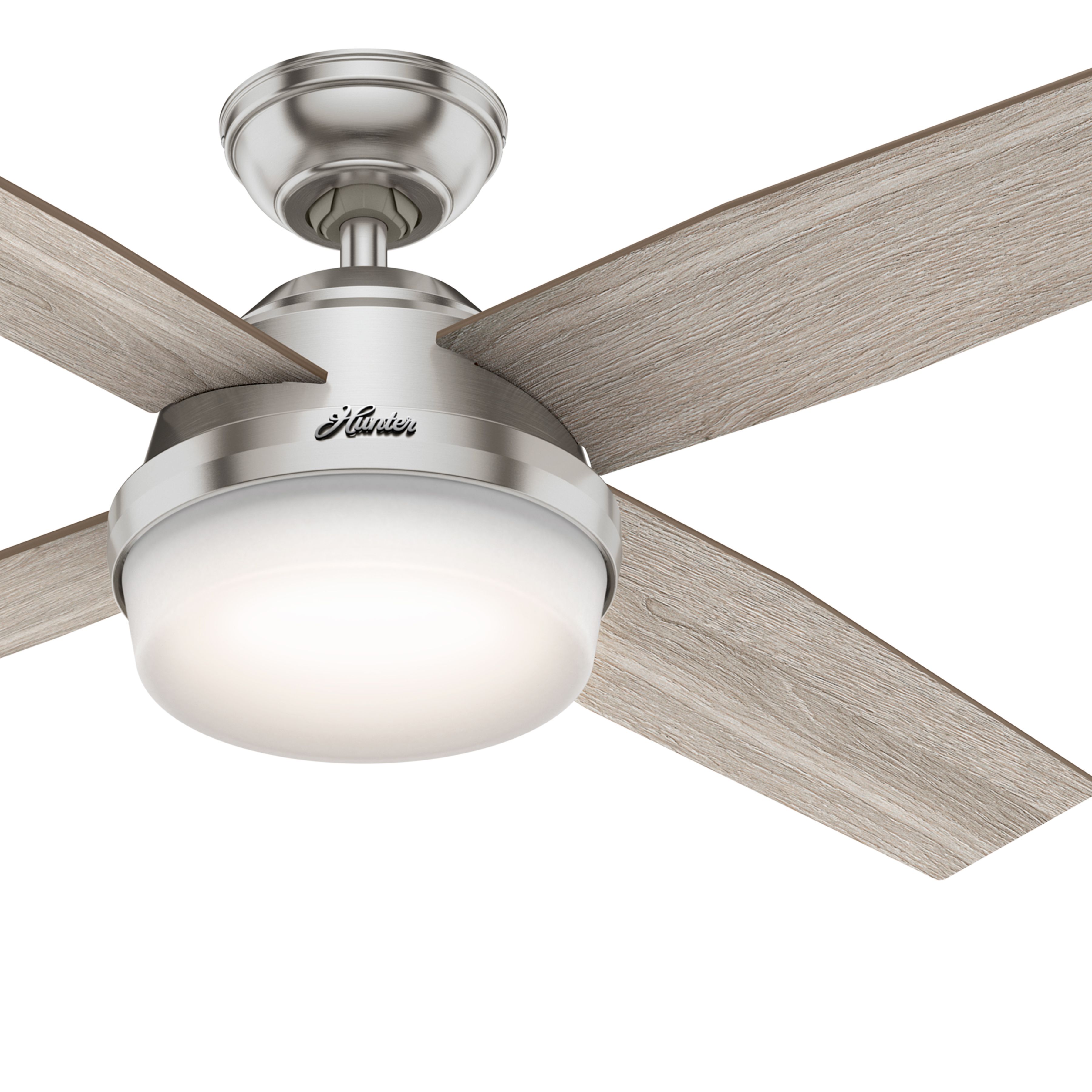 Hunter Fan 52 inch Contemporary Indoor Brushed Nickel Ceiling Fan with Light Kit and Remote Control (Renewed)