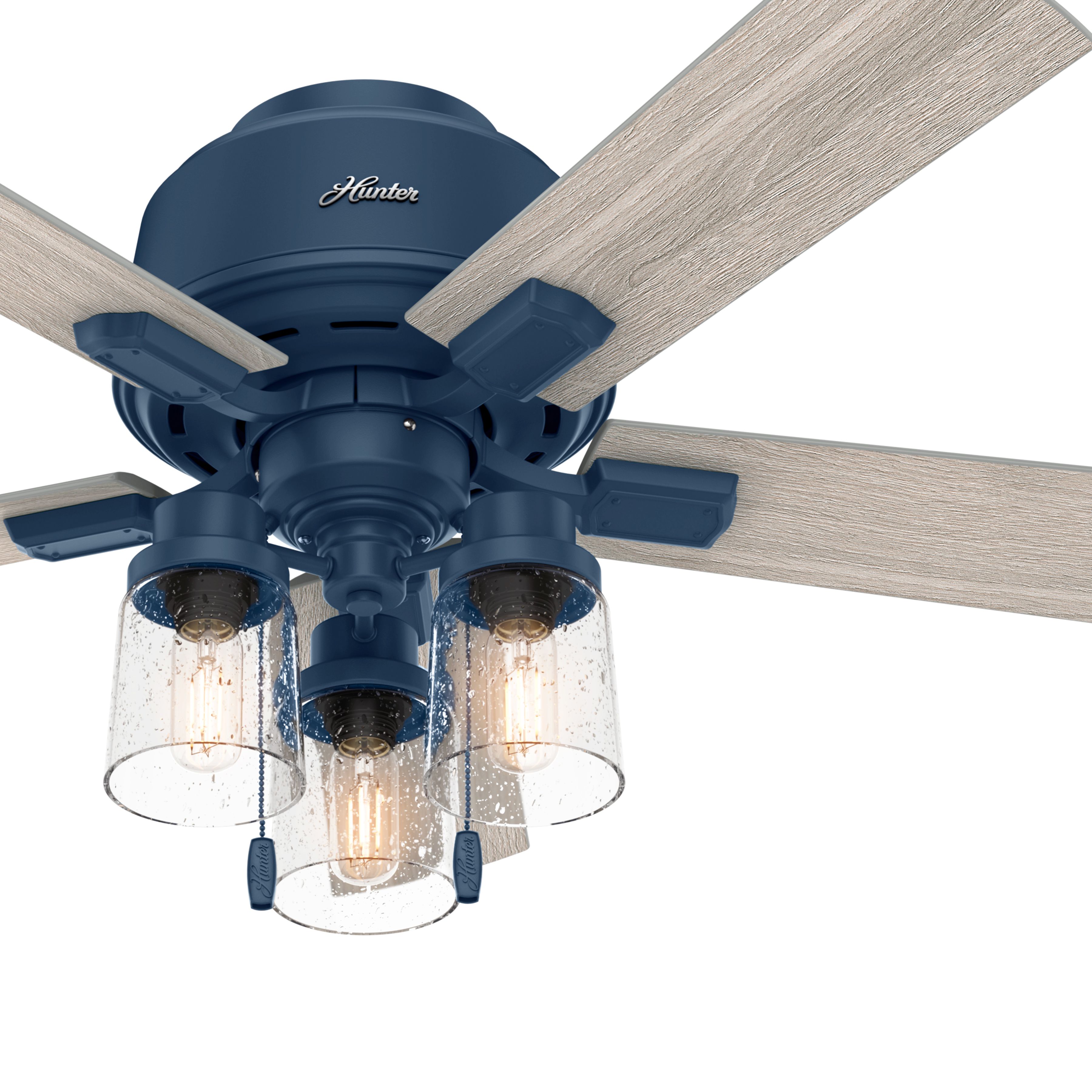 Hunter Fan 44 inch Low Profile Indigo Blue Indoor Ceiling Fan with Light Kit (Renewed)