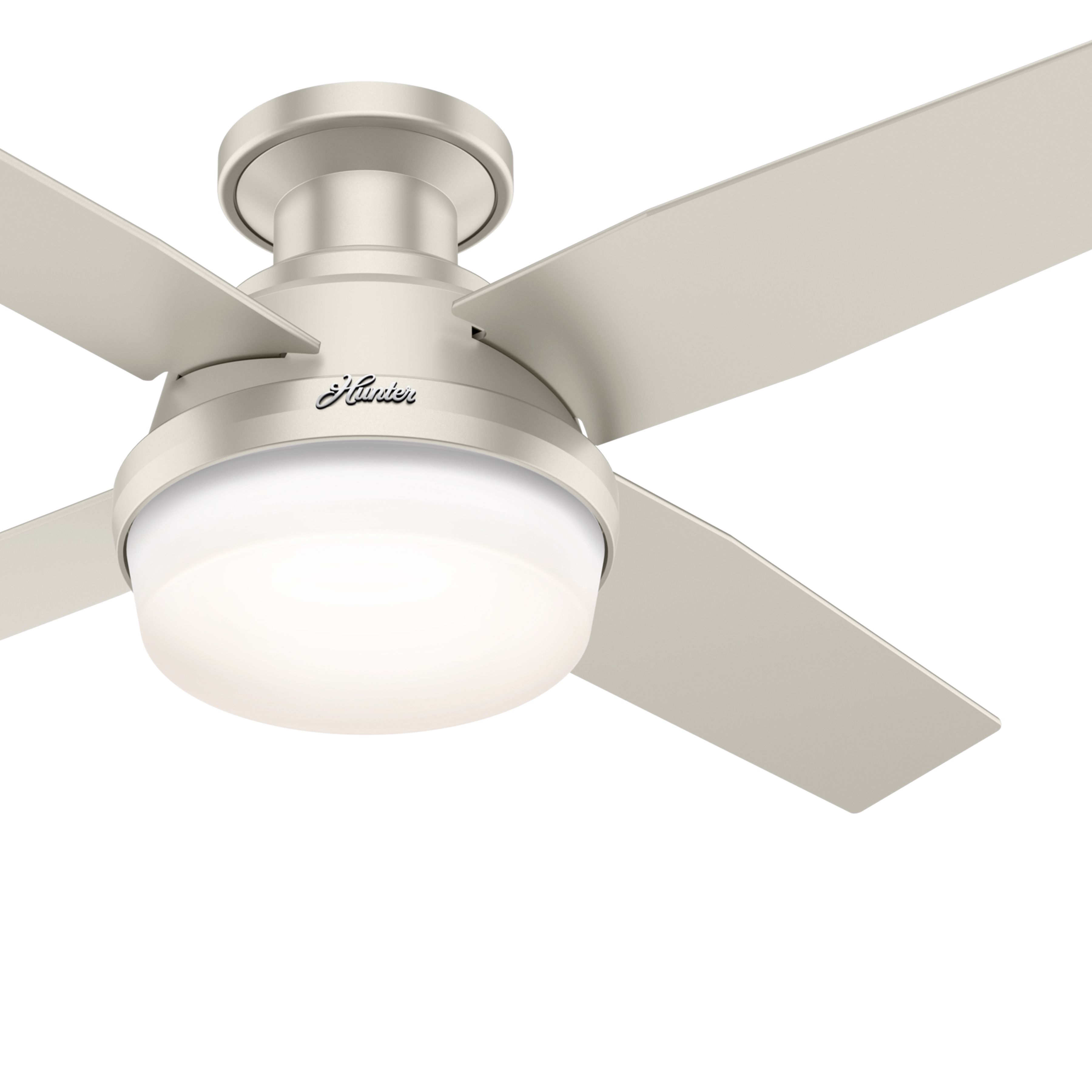 Hunter Fan 44 inch Low Profile Matte Nickel Indoor/Outdoor Ceiling Fan with Light Kit and Remote Control (Renewed)