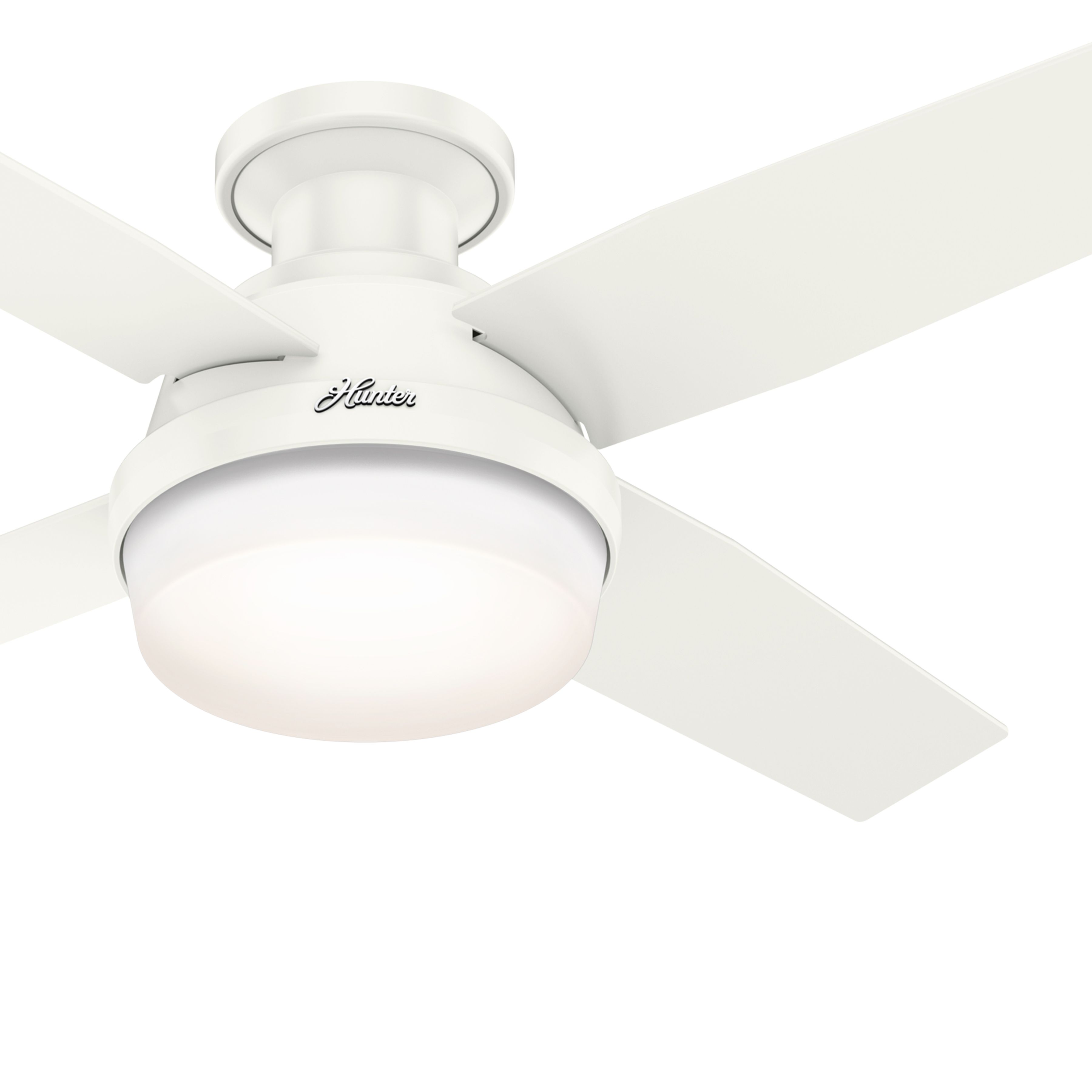 Hunter Fan 44 inch Low Profile Fresh White Indoor/Outdoor Ceiling Fan with Light Kit and Remote Control (Renewed)