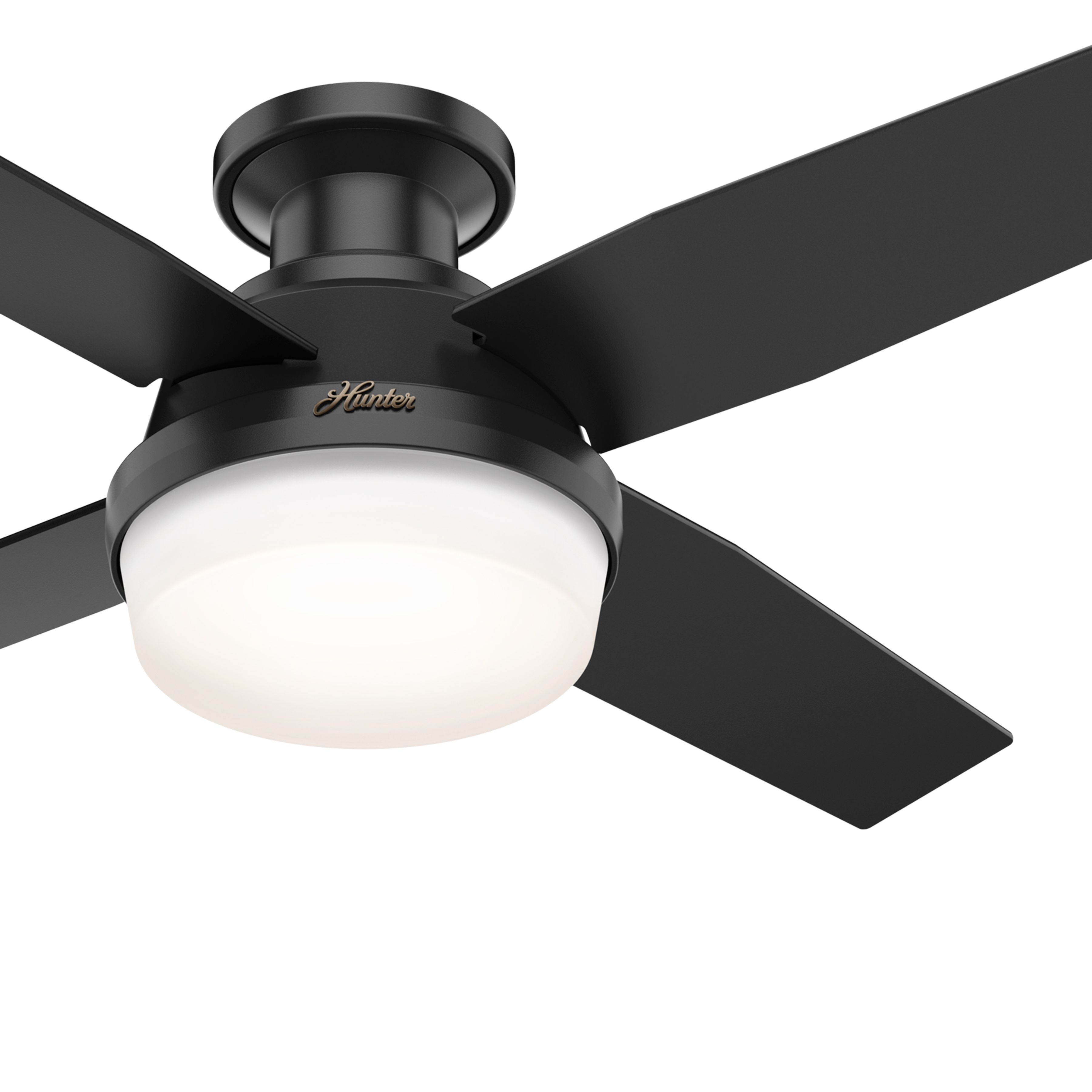 Hunter Fan 44 inch Low Profile Matte Black Indoor/Outdoor Ceiling Fan with Light Kit and Remote Control (Renewed)