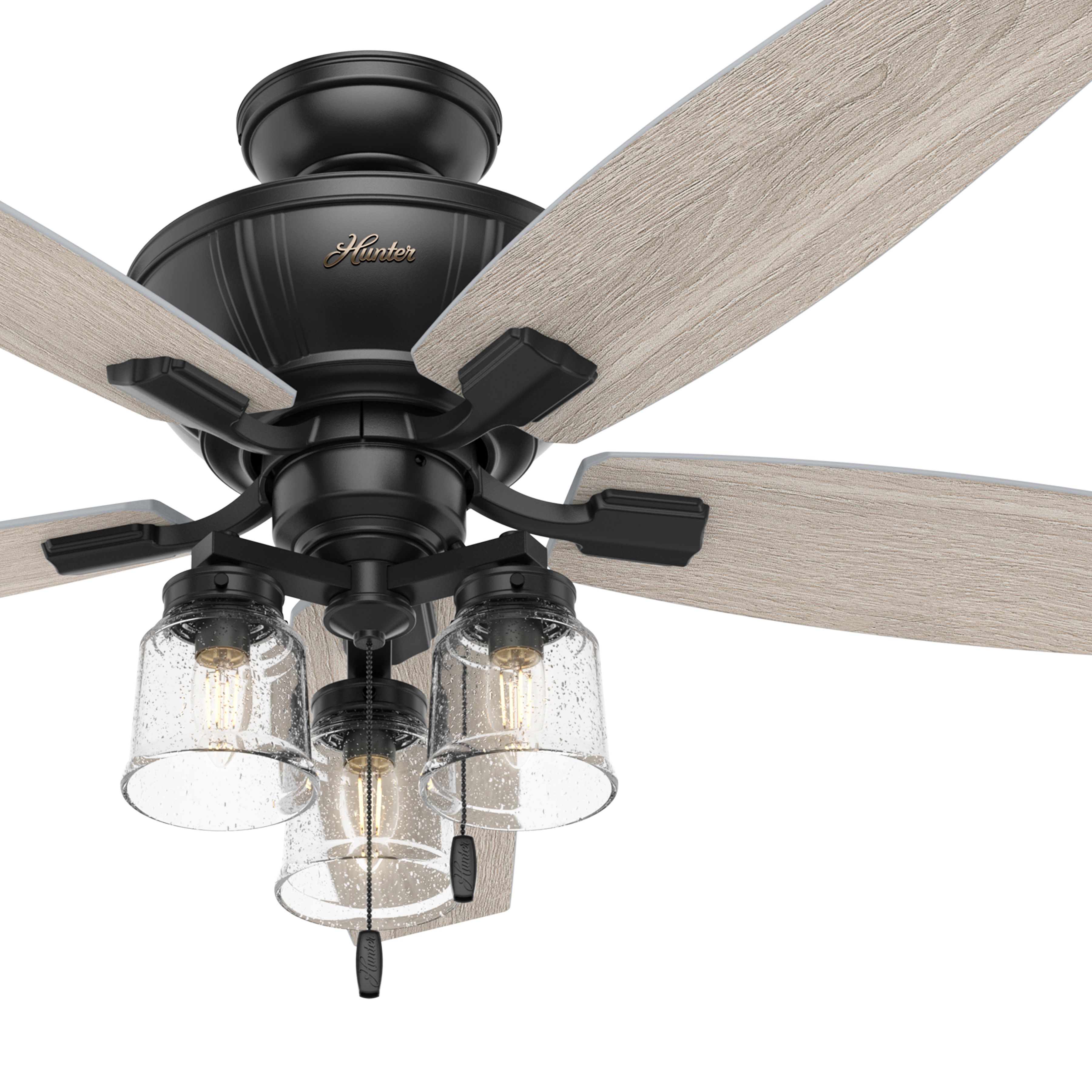 Hunter Fan 52 inch Matte Black Casual Indoor Ceiling Fan with Light Kit (Renewed)