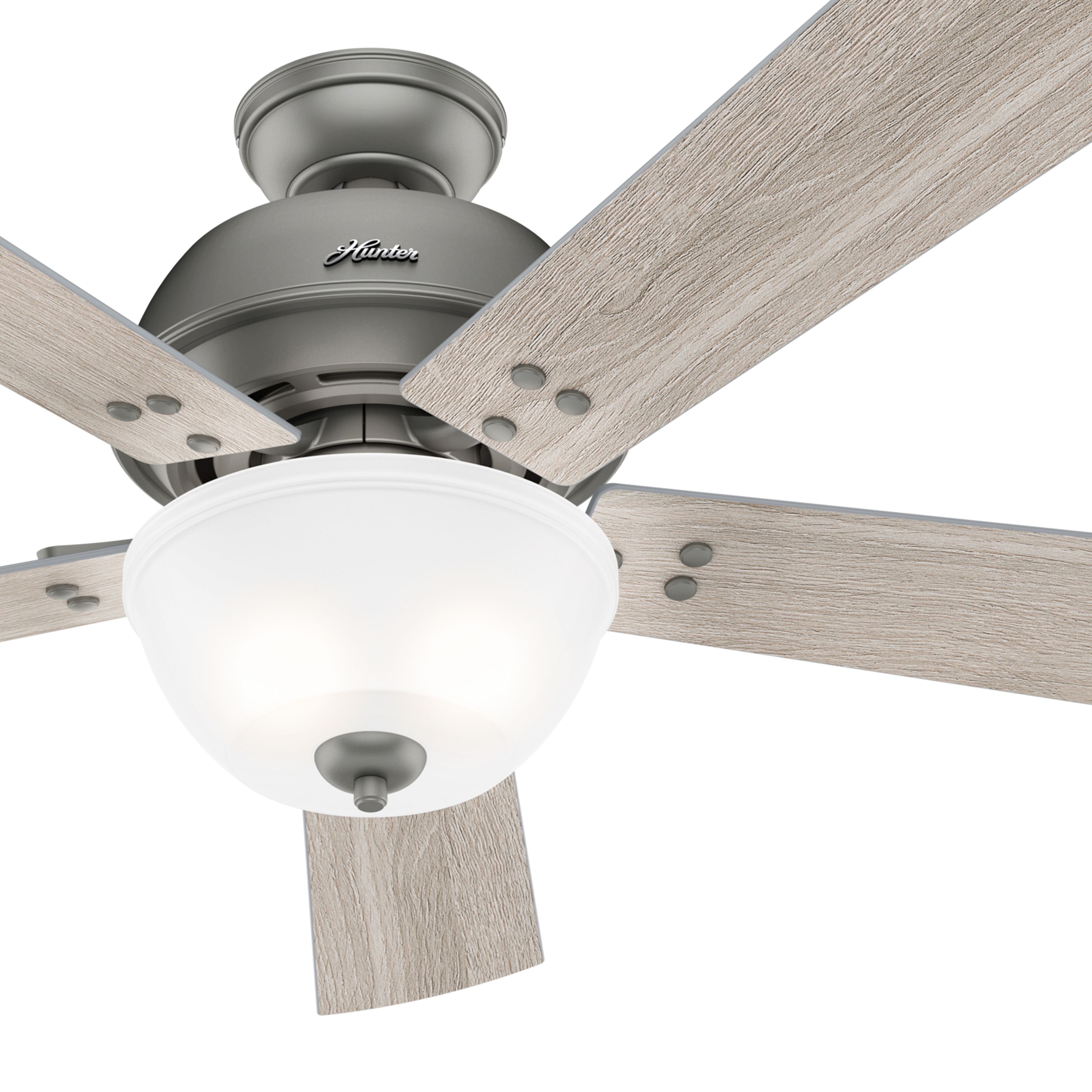 Hunter Fan 52 inch Matte Silver Casual Indoor Ceiling Fan with Light Kit and Remote Control (Renewed)