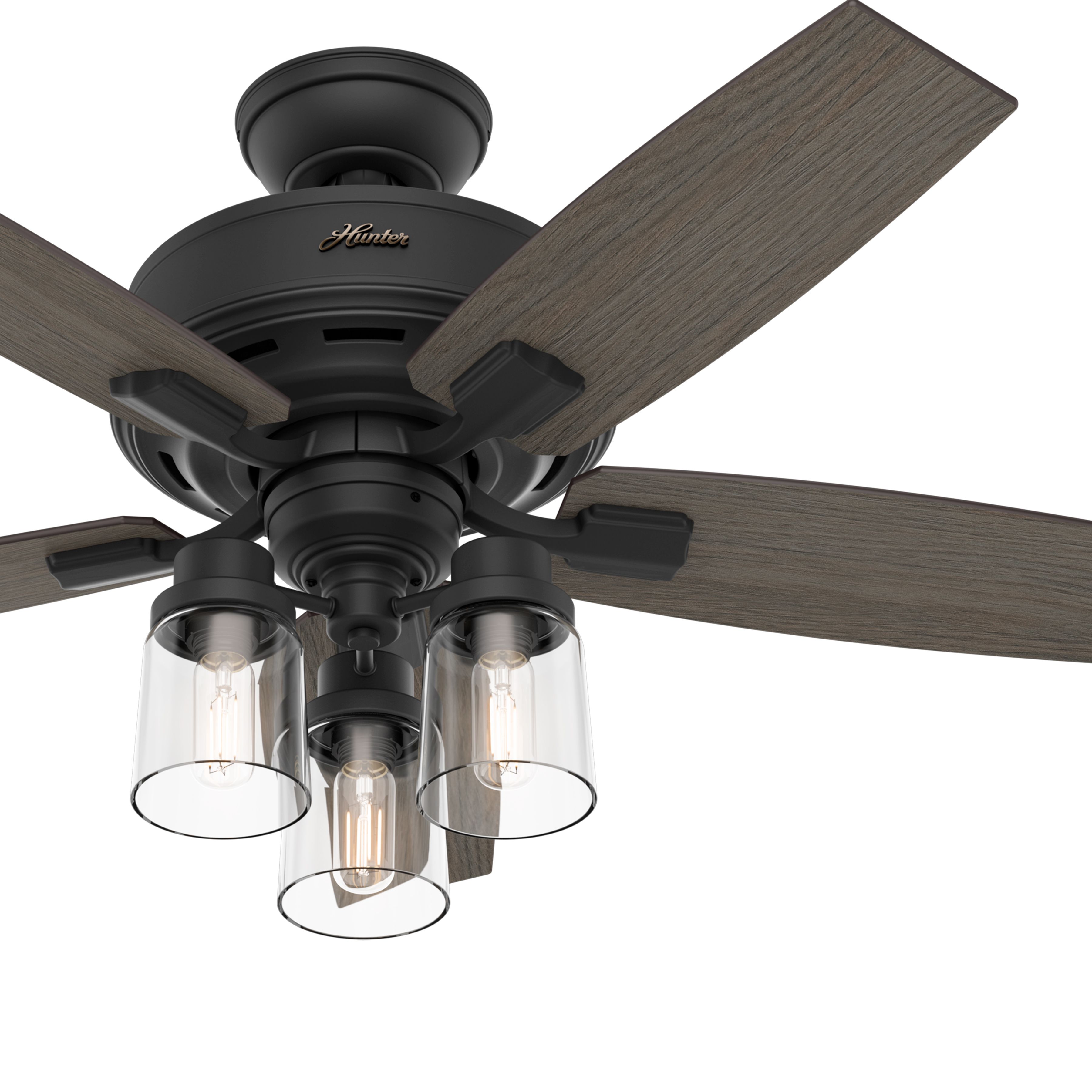 Hunter Fan 44 inch Casual Matte Black Indoor Ceiling Fan with Light Kit and Remote Control (Renewed)