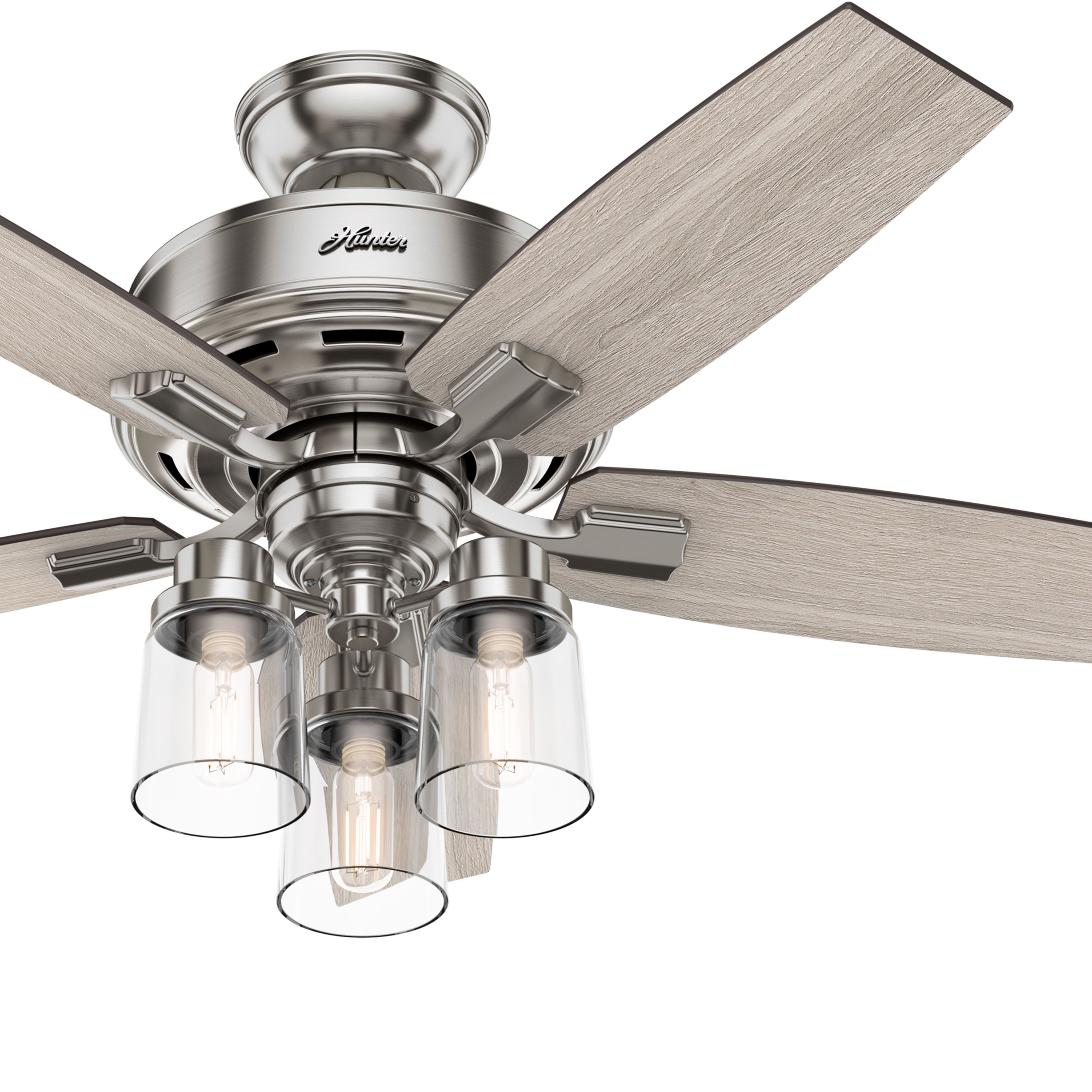 Hunter Fan 44 inch Casual Brushed Nickel Indoor Ceiling Fan with Light Kit and Remote Control (Renewed)
