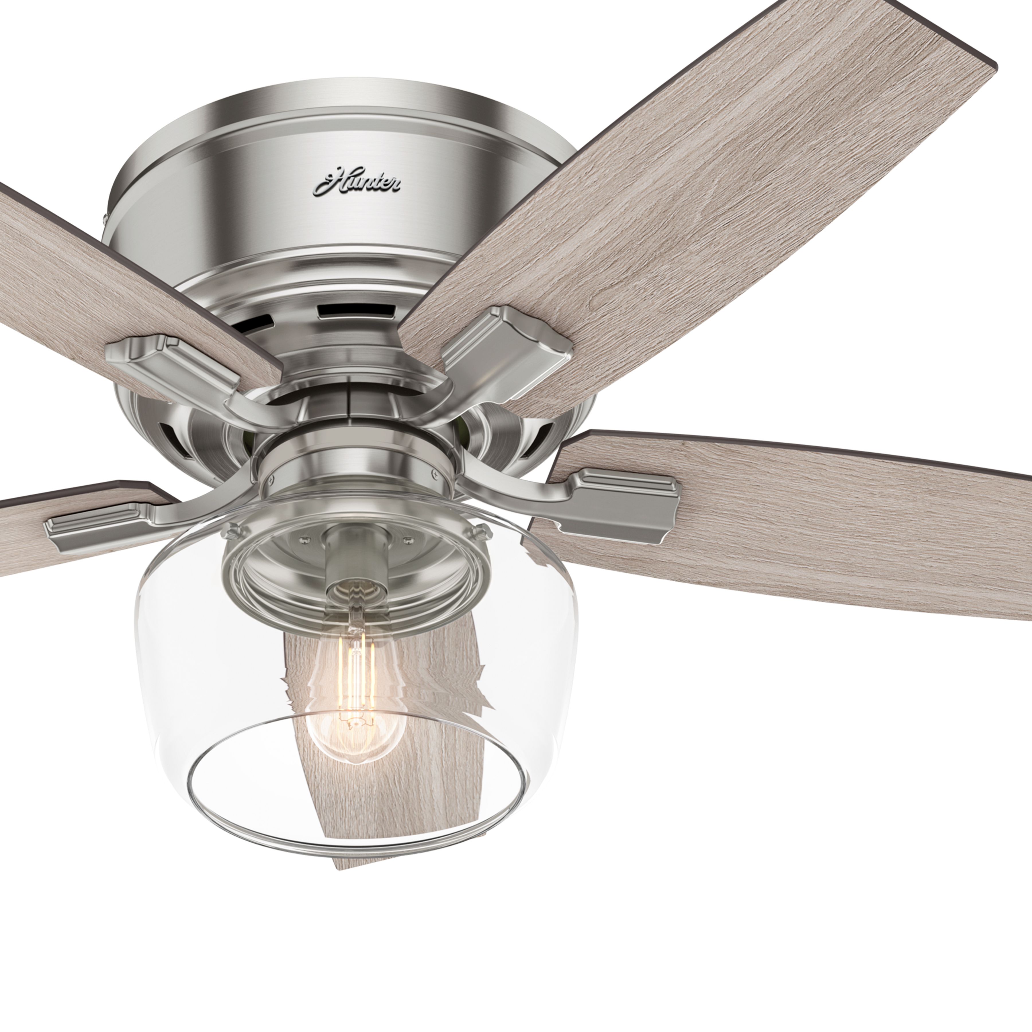 Hunter Fan 44 inch Low Profile Brushed Nickel Indoor Ceiling Fan with Light Kit and Remote Control (Renewed)