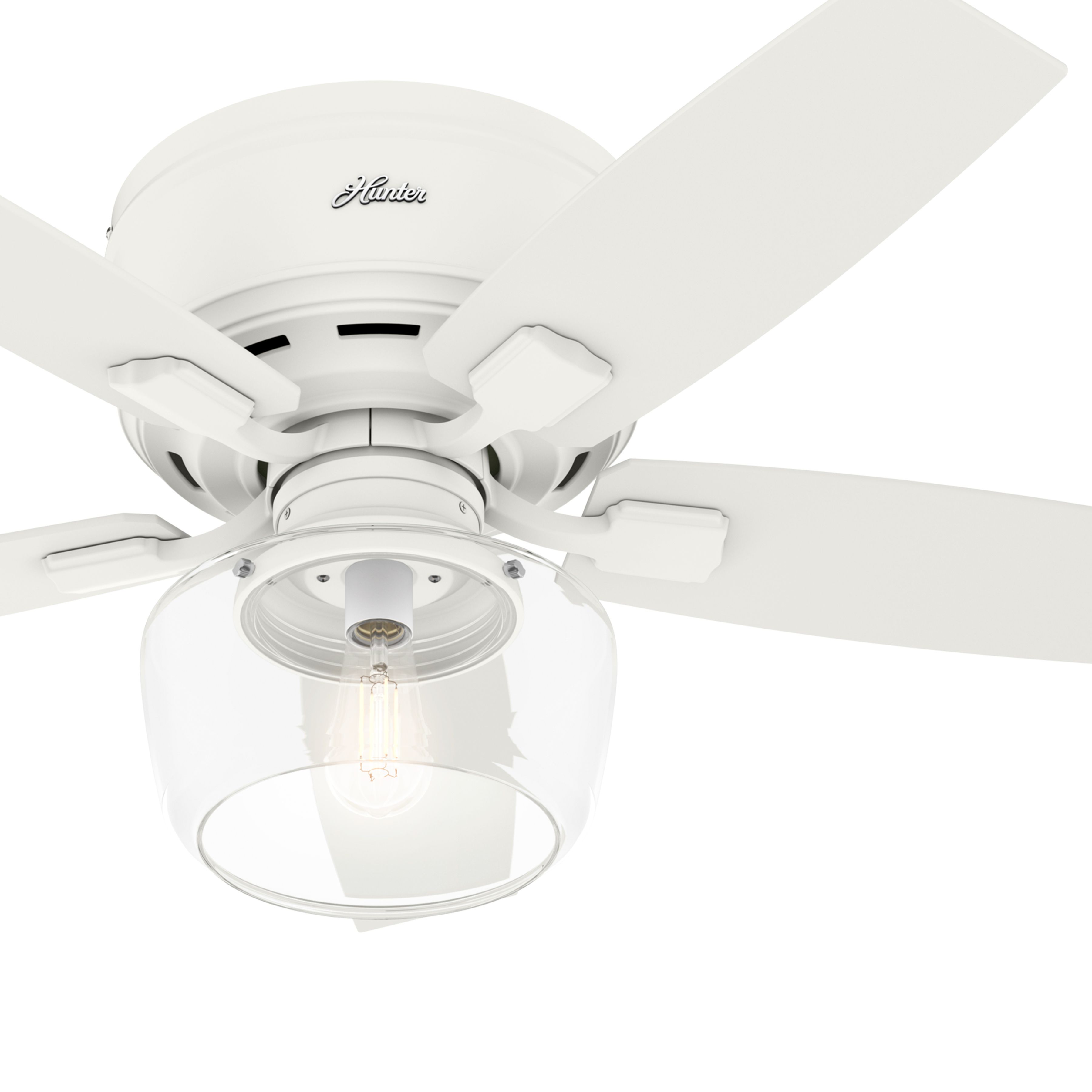 Hunter Fan 44 inch Low Profile Matte White Indoor Ceiling Fan with Light Kit and Remote Control (Renewed)