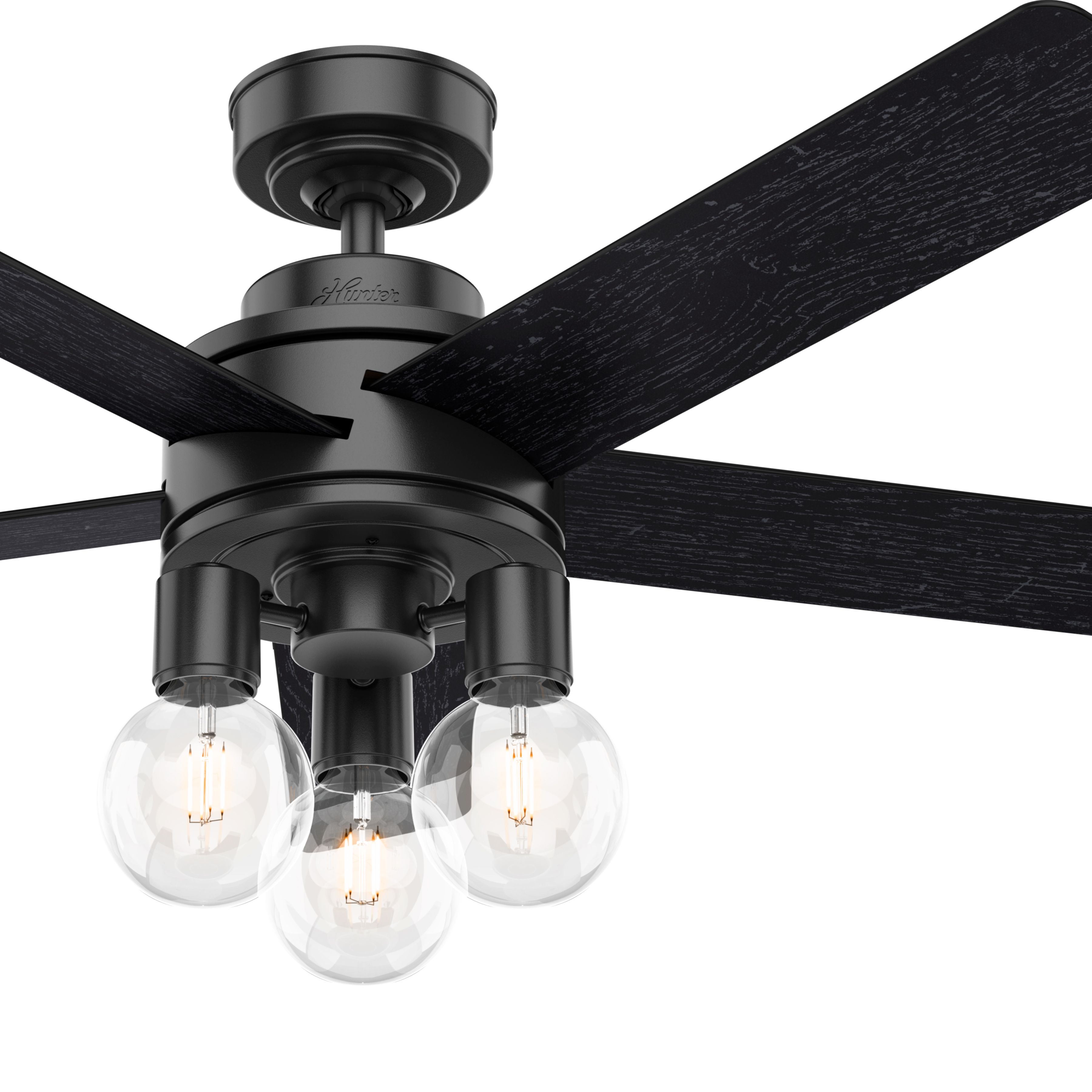 Hunter Fan 52 in. Contemporary Matte Black Indoor Ceiling Fan with Light Kit and Remote Control (Certified Refurbished)
