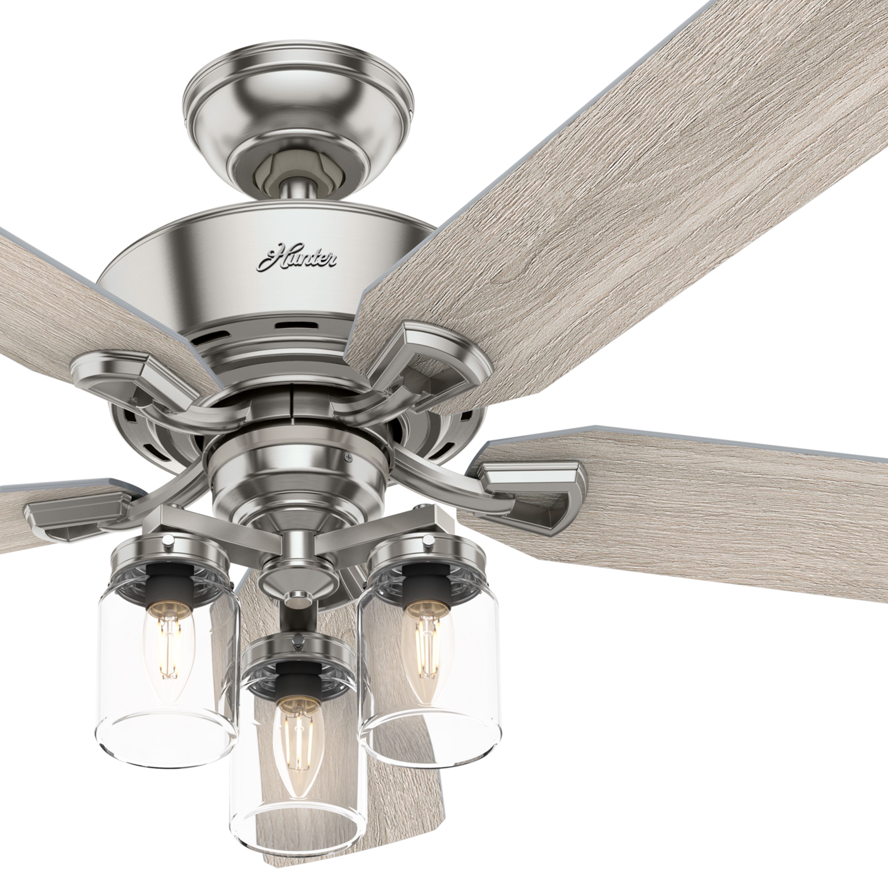 Hunter Fan 52 inch Casual Indoor Brushed Nickel Ceiling Fan with Light Kit and Remote Control (Renewed)