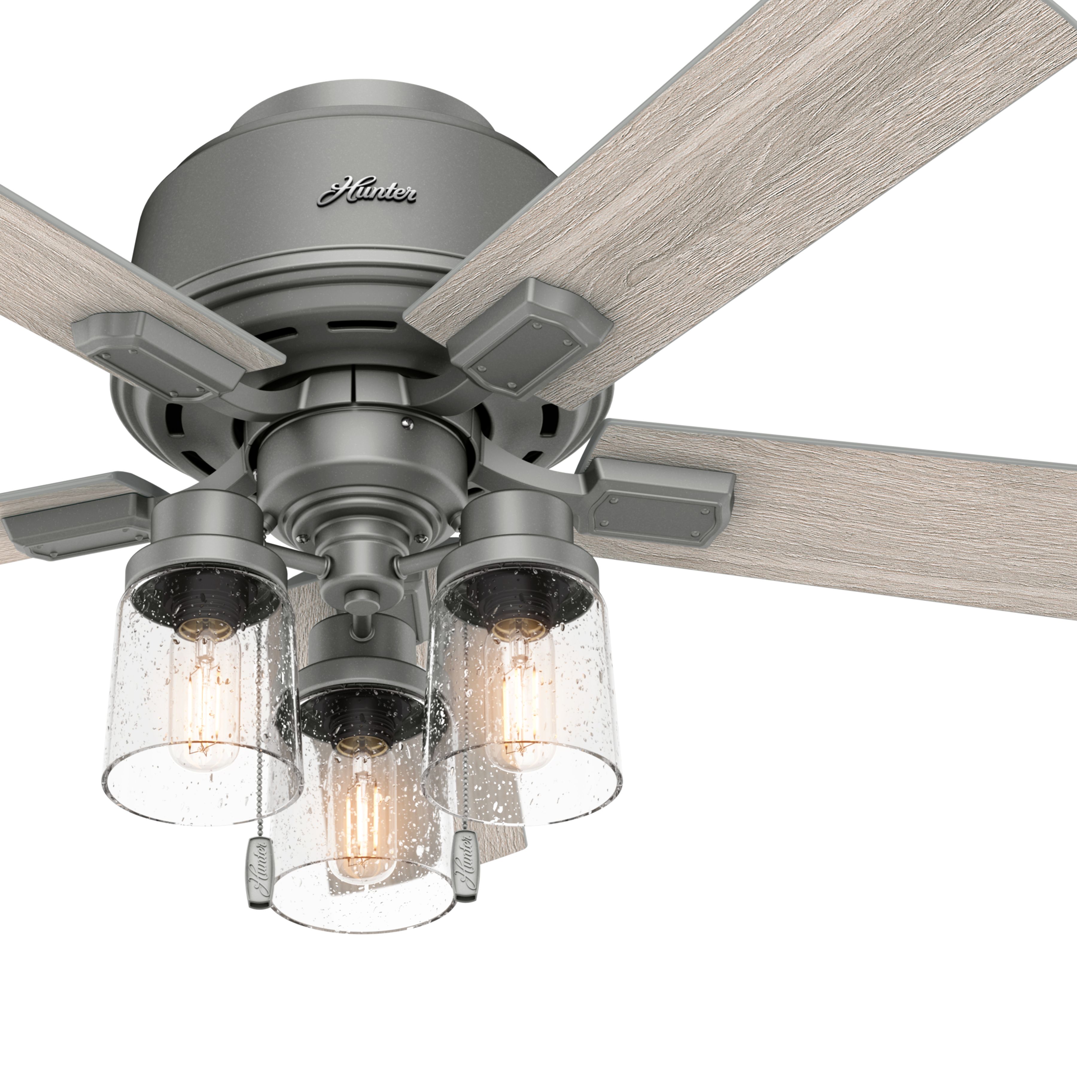 Hunter Fan 44 inch Low Profile Matte Silver Indoor Ceiling Fan with Light Kit (Renewed)