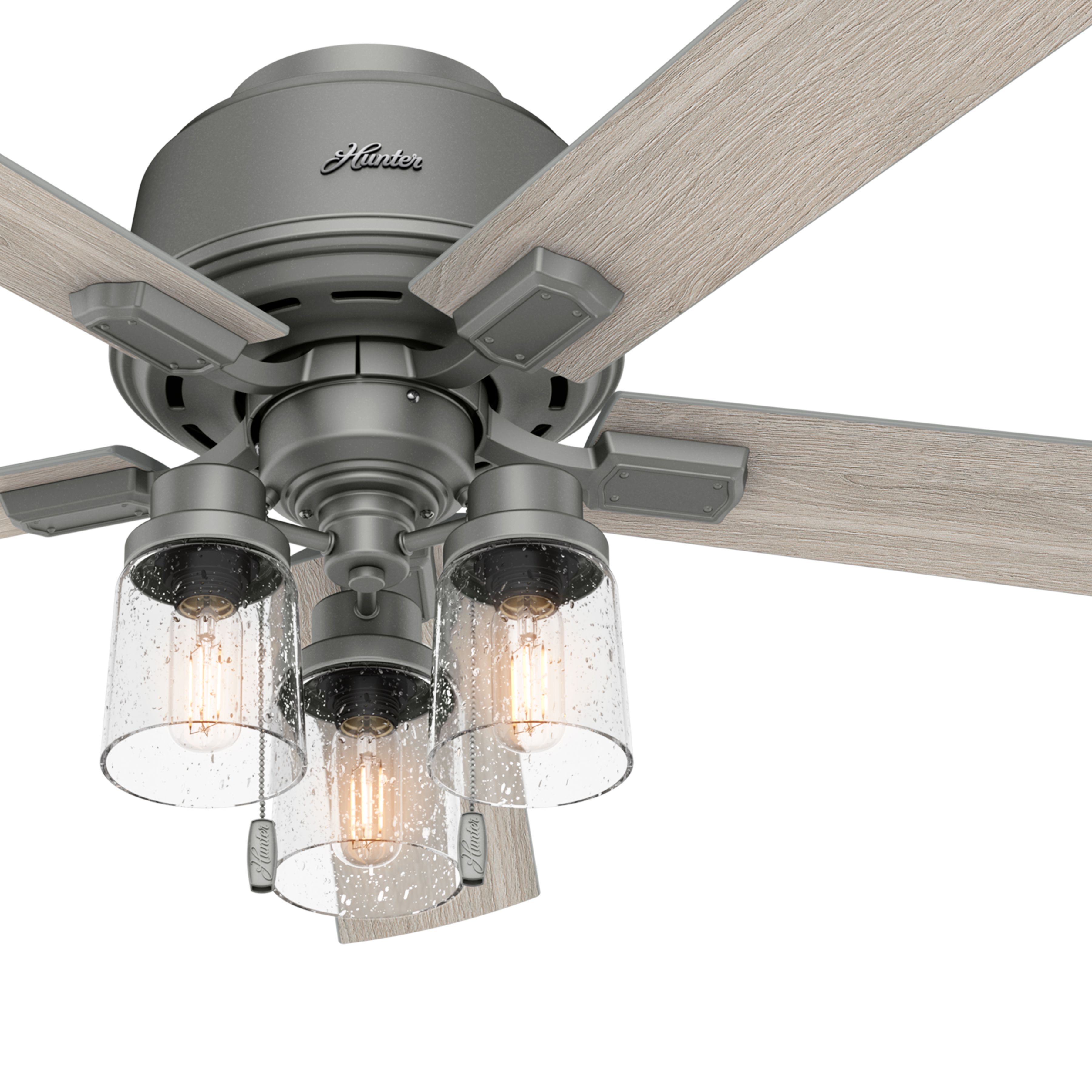 Hunter Fan 52 in. Low Profile Matte Silver Indoor Ceiling Fan with Light Kit (Certified Refurbished)