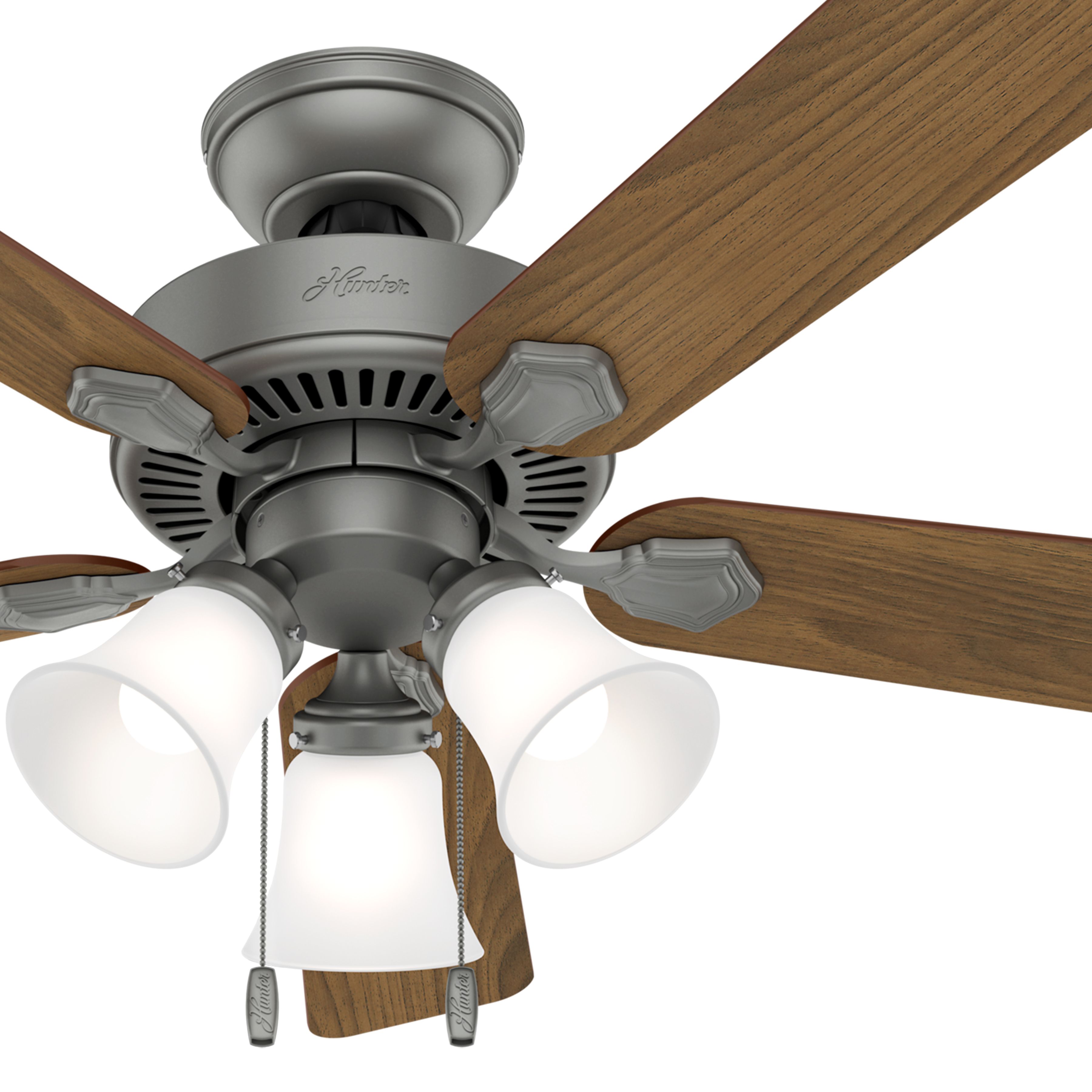Hunter Fan 44 inch Indoor Traditional Matte Silver Ceiling Fan with Light Kit (Renewed)