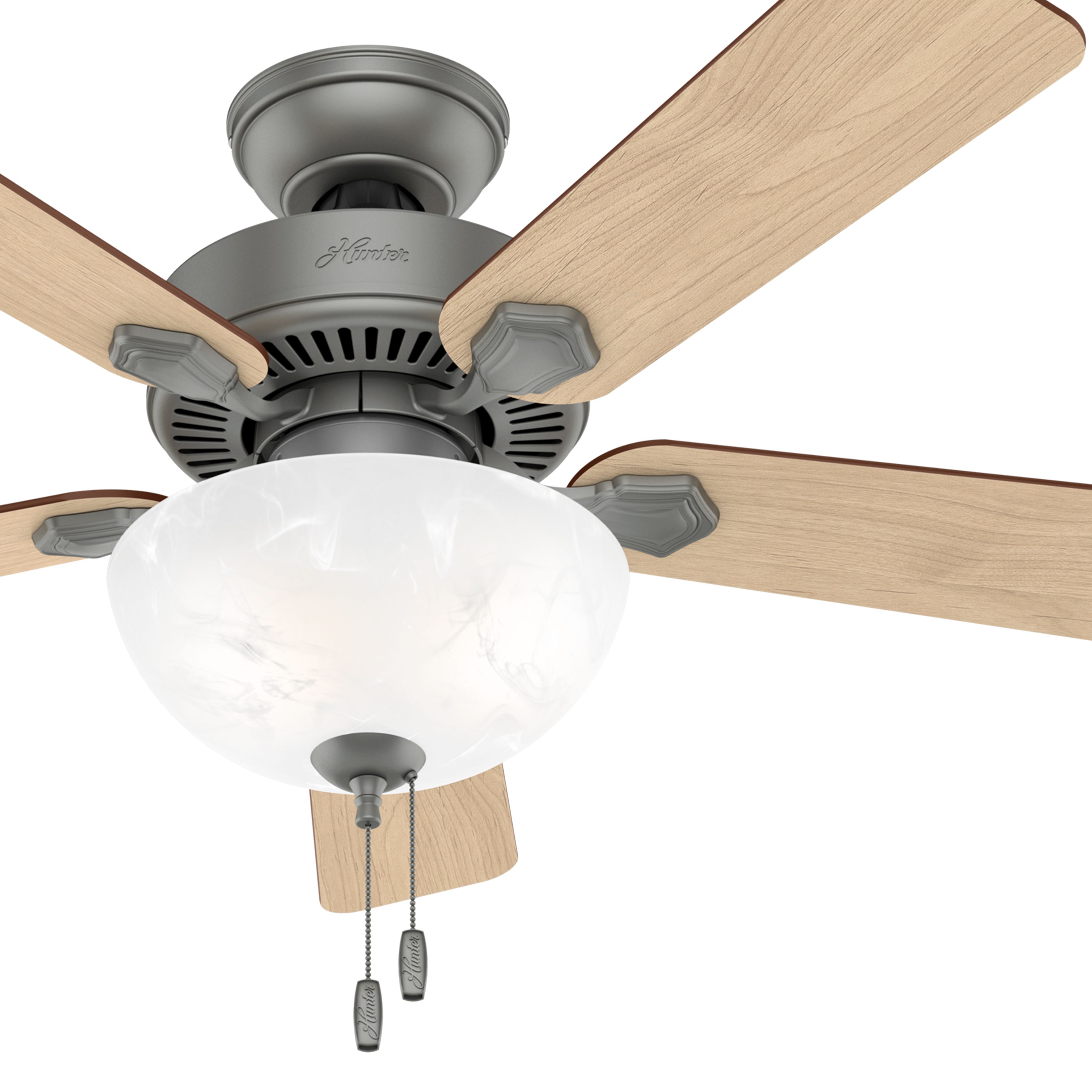 Hunter Fan 44 inch Traditional Matte Silver Indoor Ceiling Fan with Light Kit (Renewed)