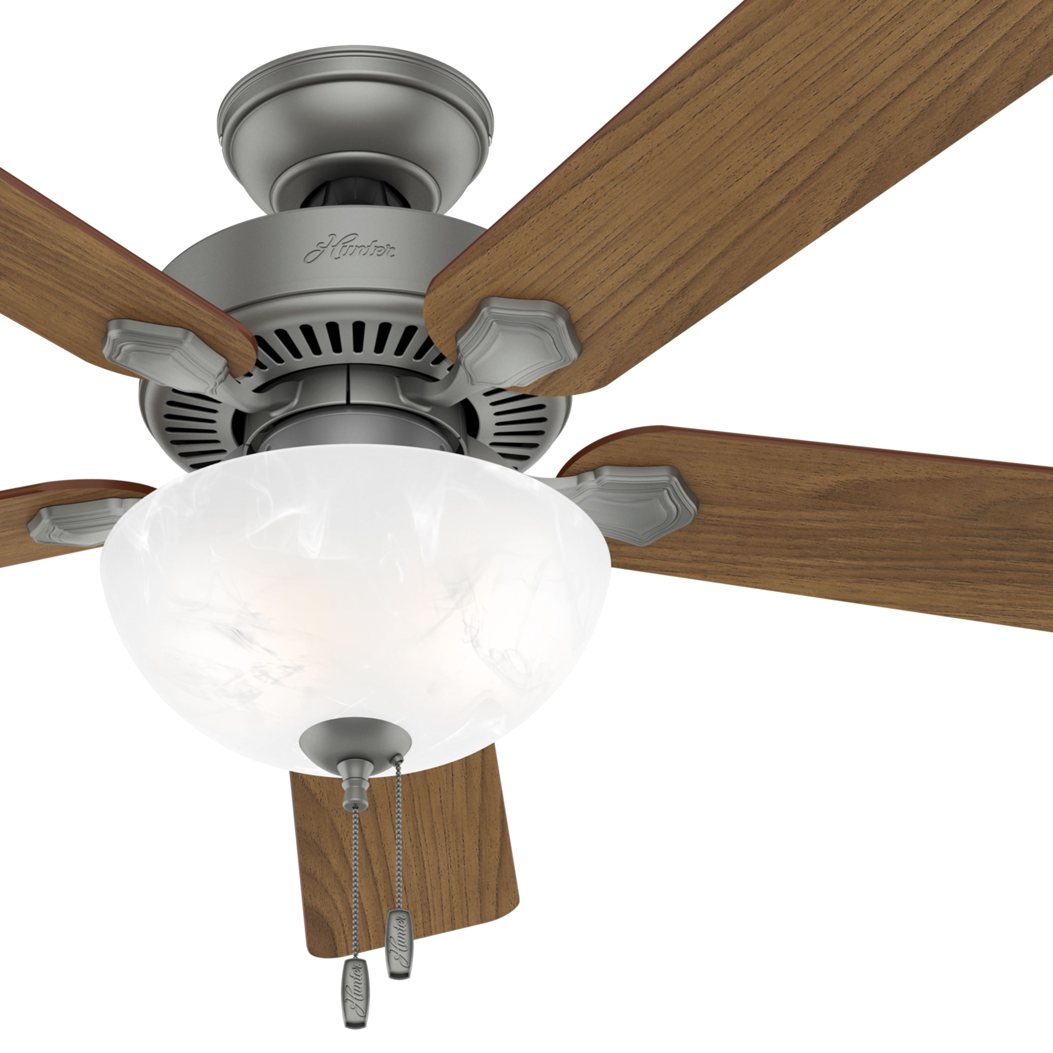 Hunter Fan 52 inch Traditional Matte Silver Indoor Ceiling Fan with Light Kit (Renewed)