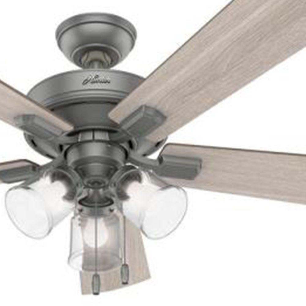 Hunter Fan 52 inch Casual Matte Silver Indoor Ceiling Fan with Light Kit (Renewed)