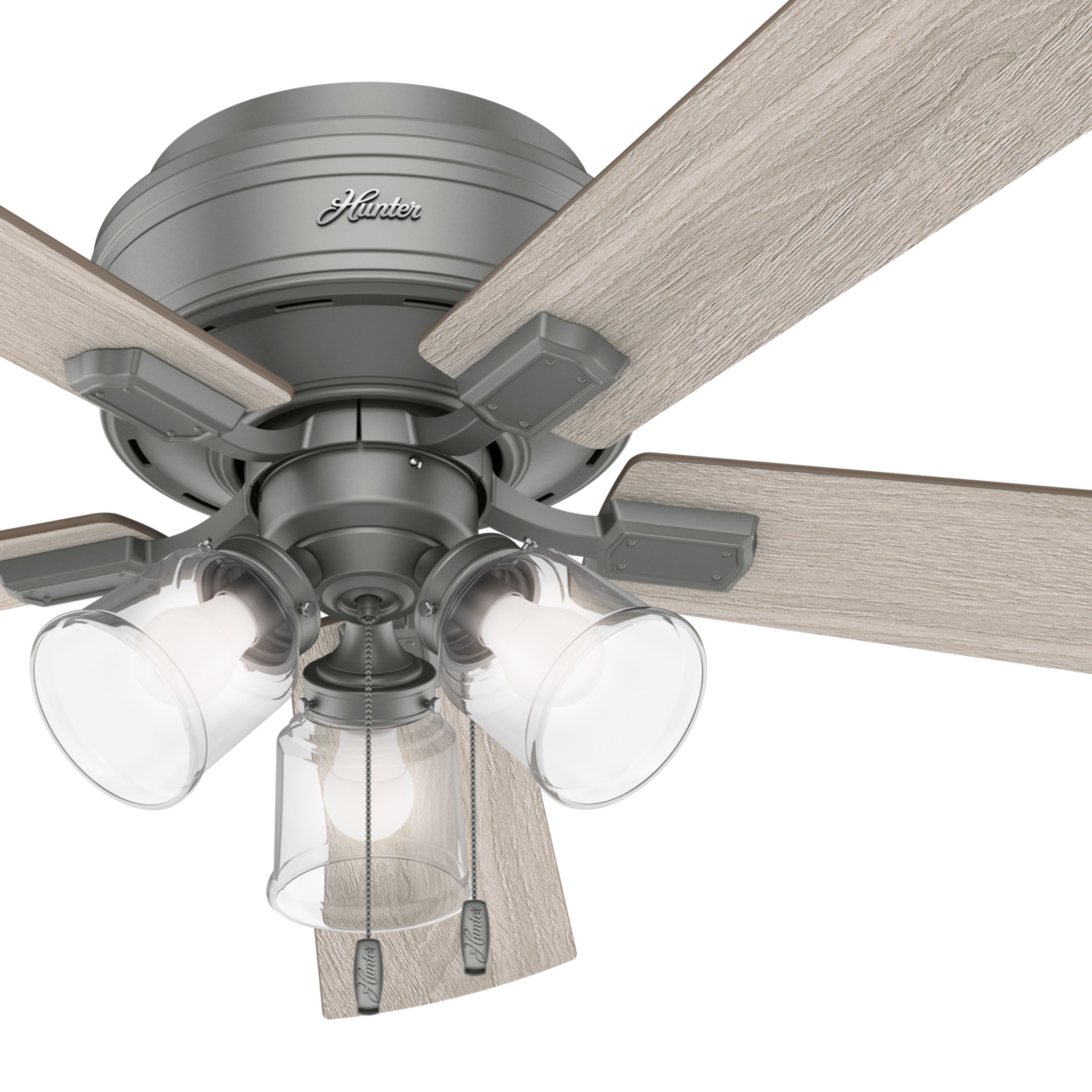 Hunter Fan 52 in Low Profile Matte Silver Ceiling Fan with Light and Pull Chain (Certified Refurbished)