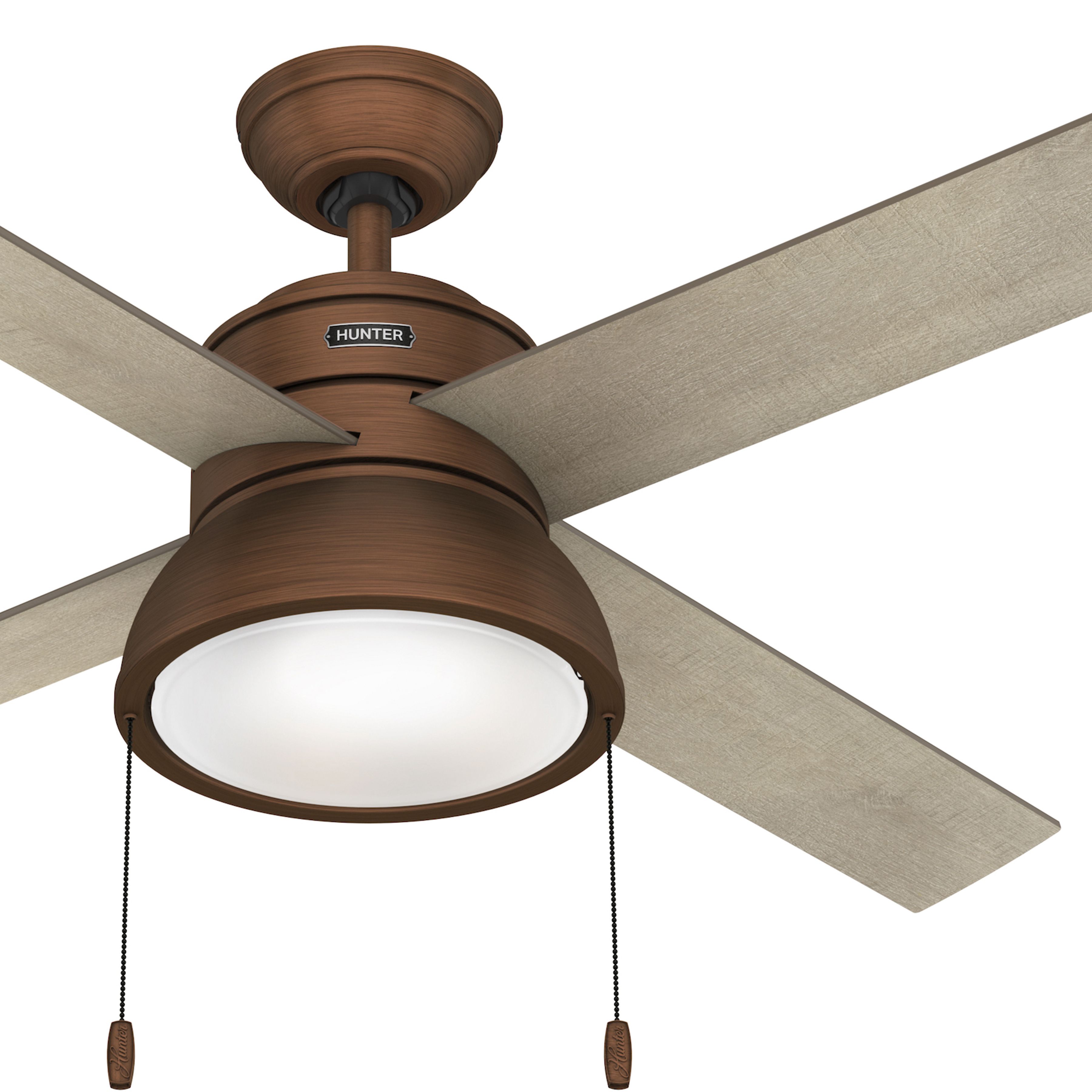 Hunter Fan 52 in Contemporary Weathered Copper Ceiling fan, Light and Pull Chain (Certified Refurbished)