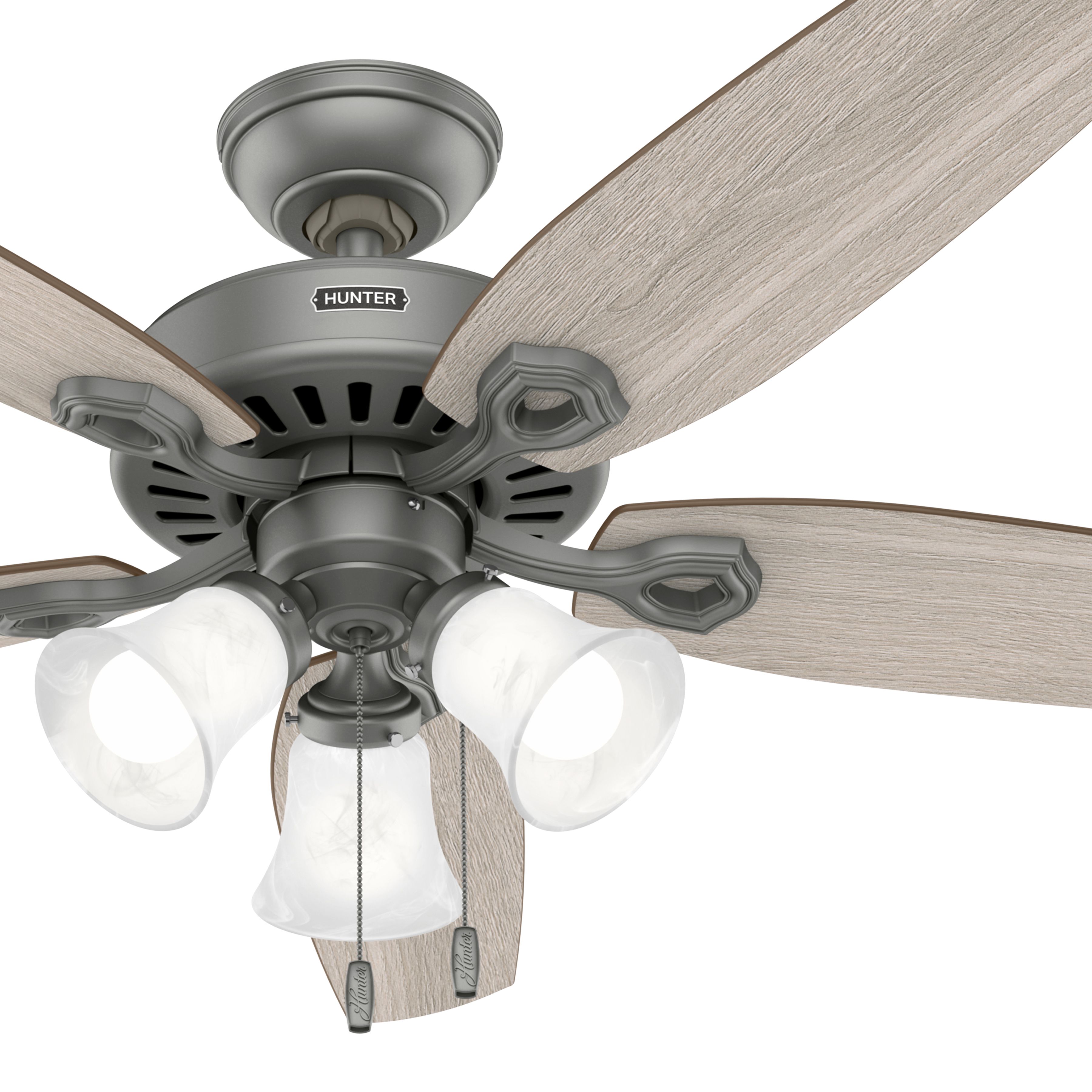 Hunter Fan 52 inch Casual in Matte Silver Ceiling Fan with Light Kit and Pull Chain (Certified Refurbished)