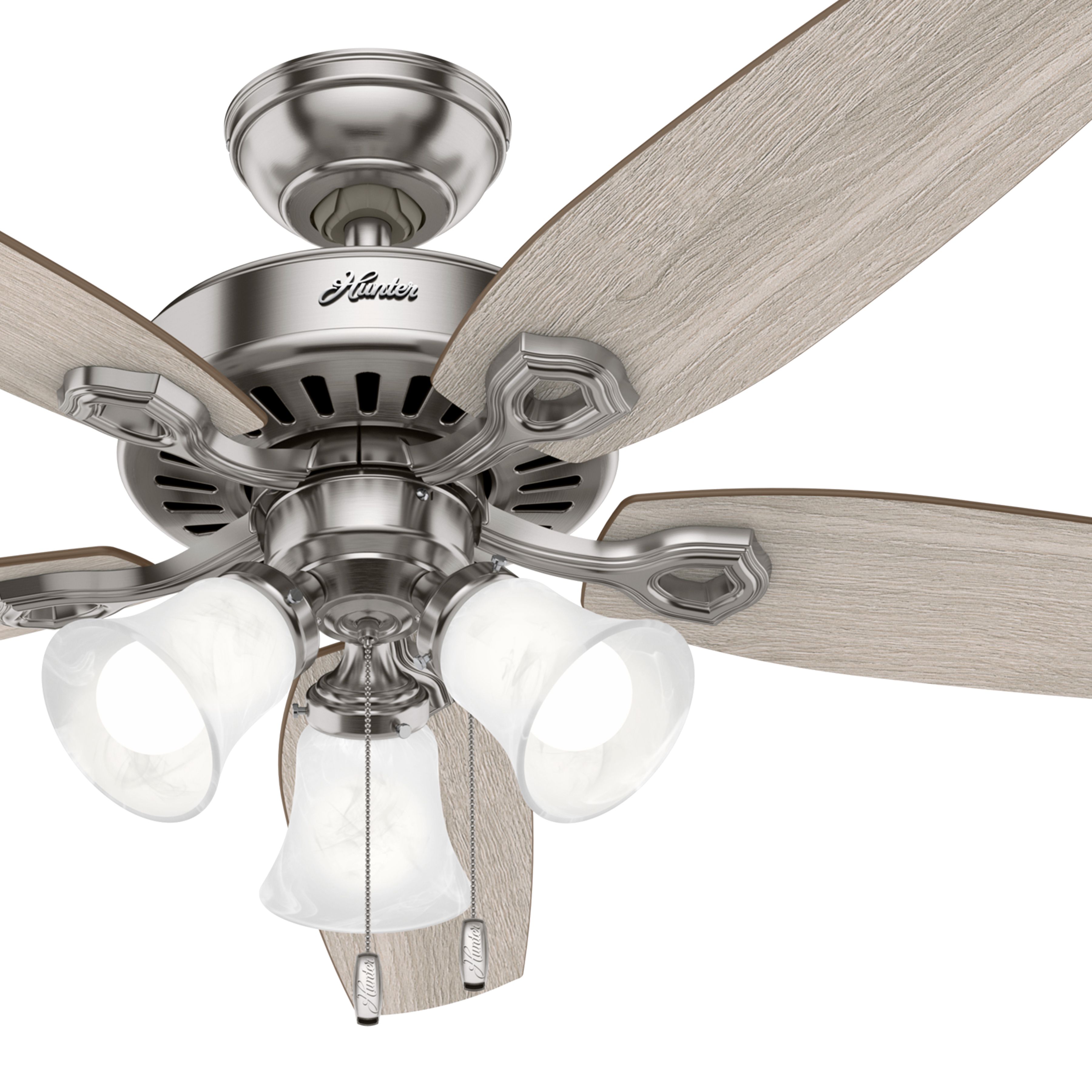Hunter Fan 52 in Casual in Brushed Nickel Ceiling Fan with Light Kit and Pull Chain (Certified Refurbished)