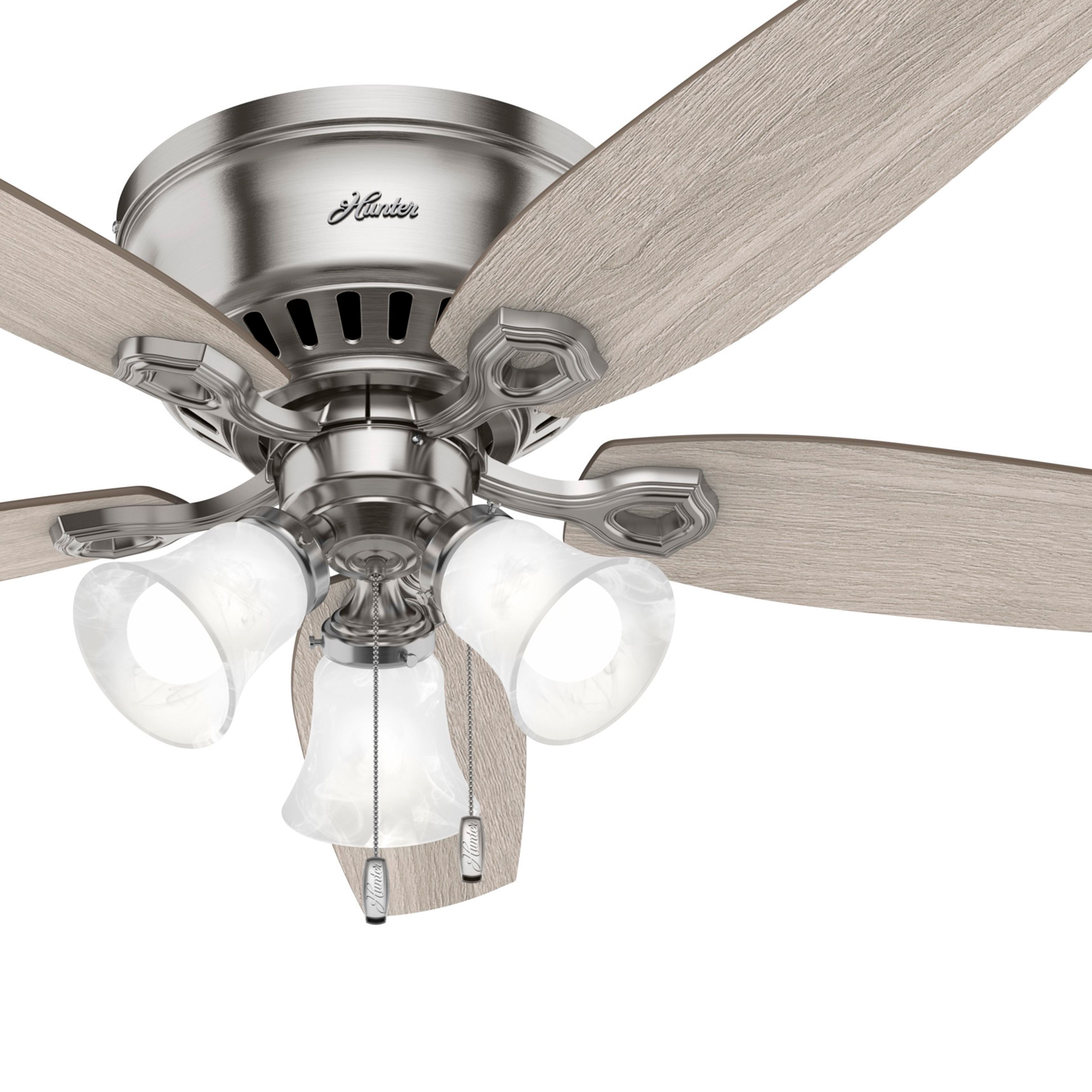 Hunter Fan 52 in Casual Brushed Nickel Ceiling Fan with Light Kit and Pull Chain (Certified Refurbished)