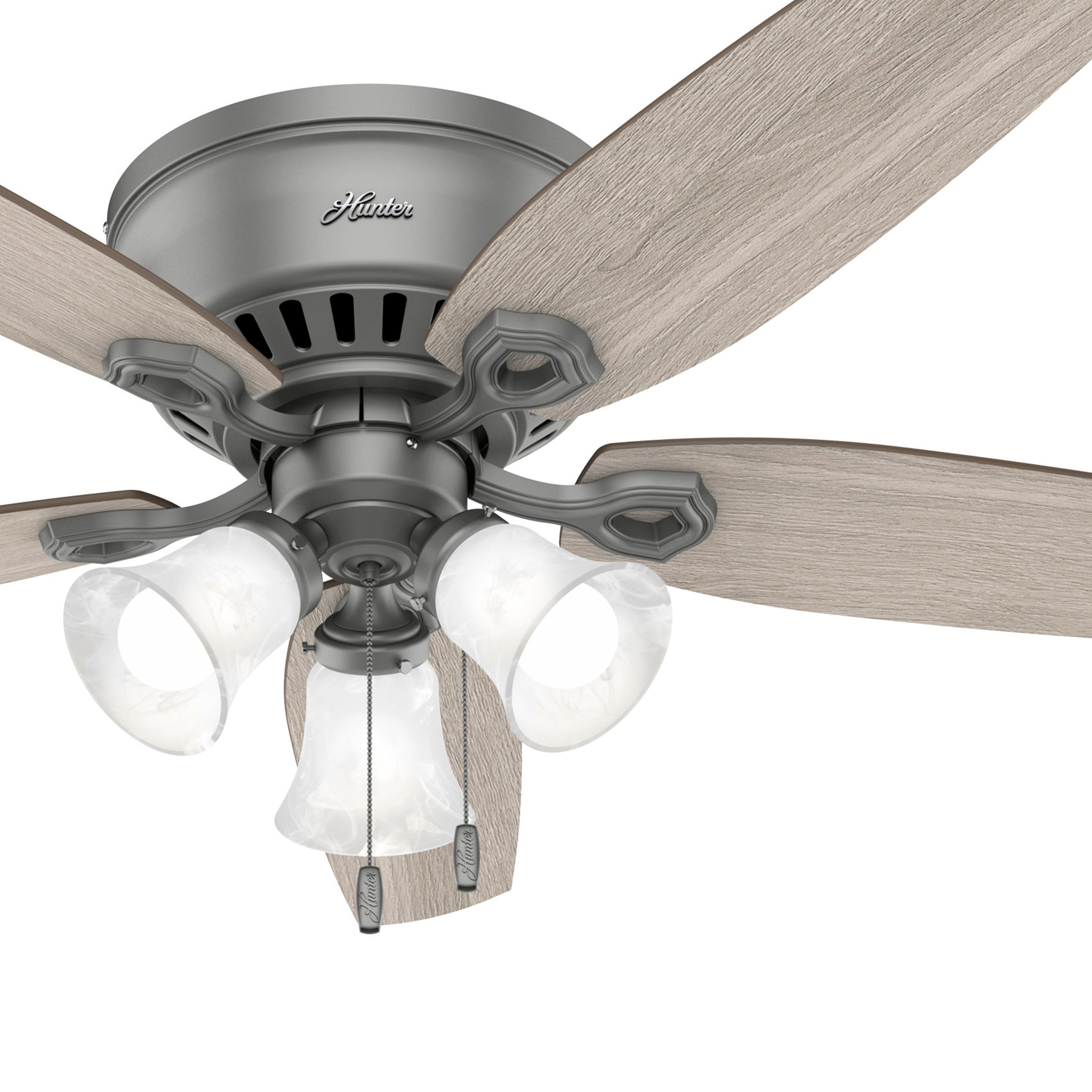 Hunter Fan 52 inch Casual Matte Silver Ceiling Fan with Light Kit and Pull Chain (Certified Refurbished)