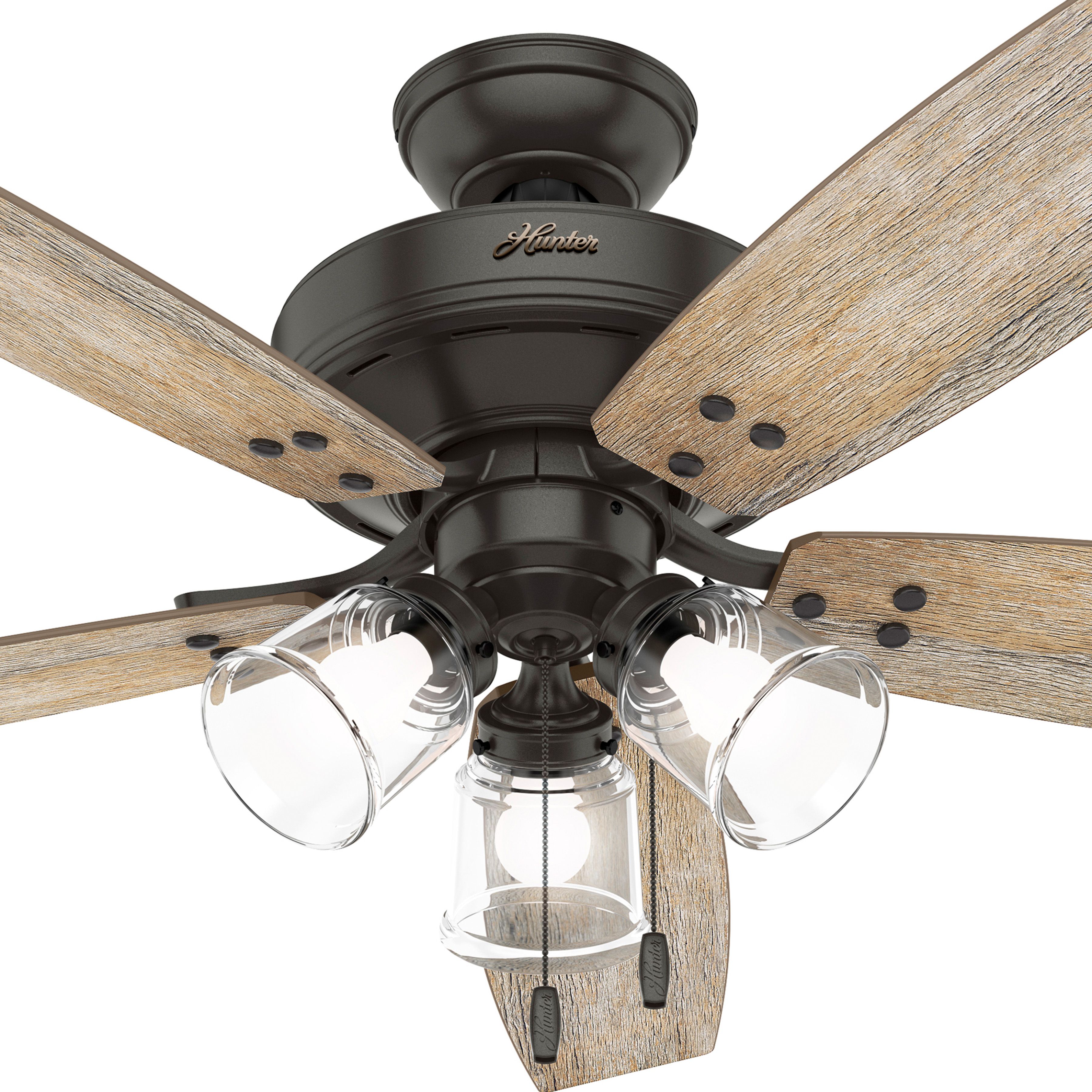 Hunter Fan 52 inch Indoor Ceiling Fan with Lights and Pull Chain for Bedroom, Living Room/Family Room, Dining Room, Kitchen, Office (Certified Refurbished)