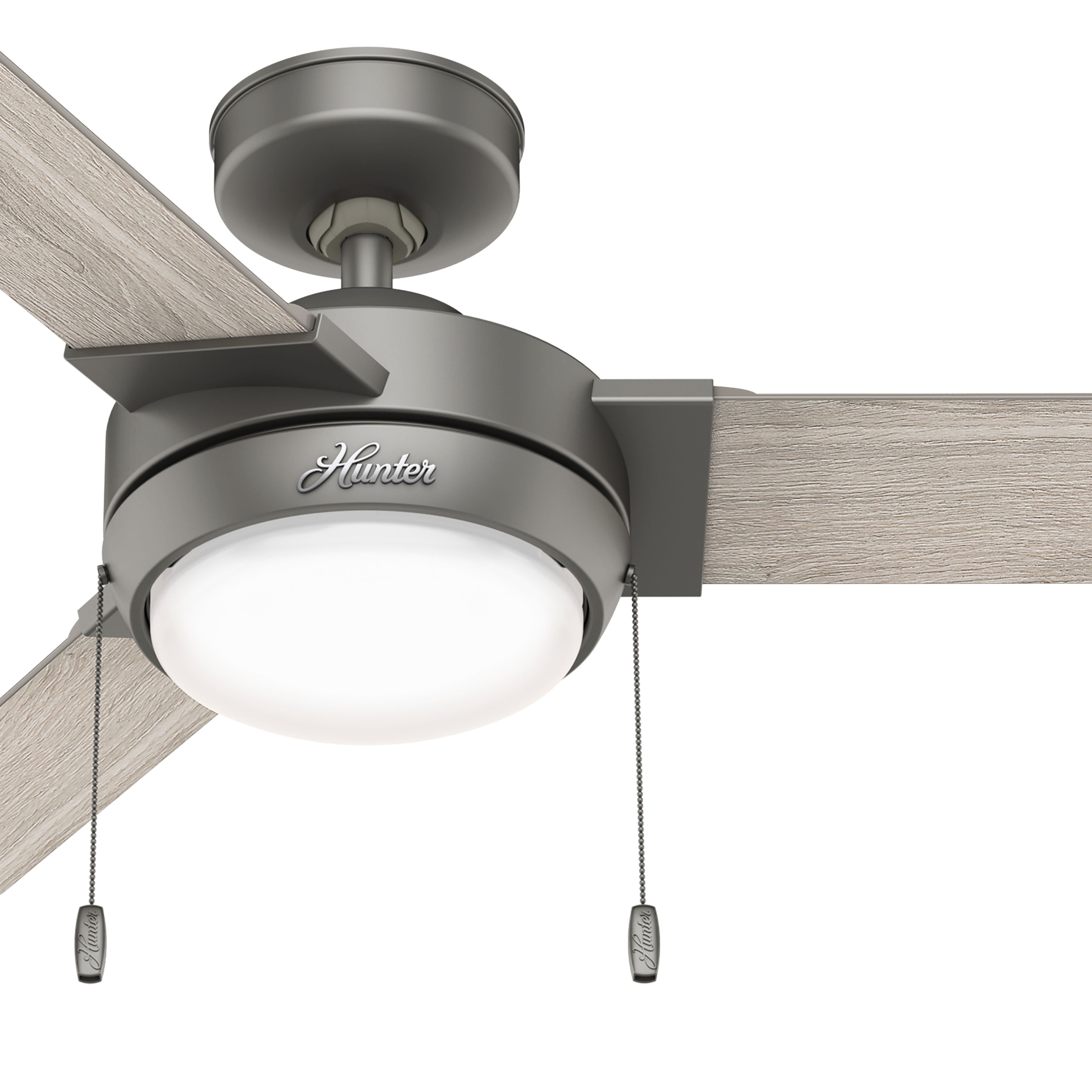 Hunter Fan 44 inch Casual Matte Silver Indoor Ceiling Fan with Light Kit and Pull Chain (Certified Refurbished)