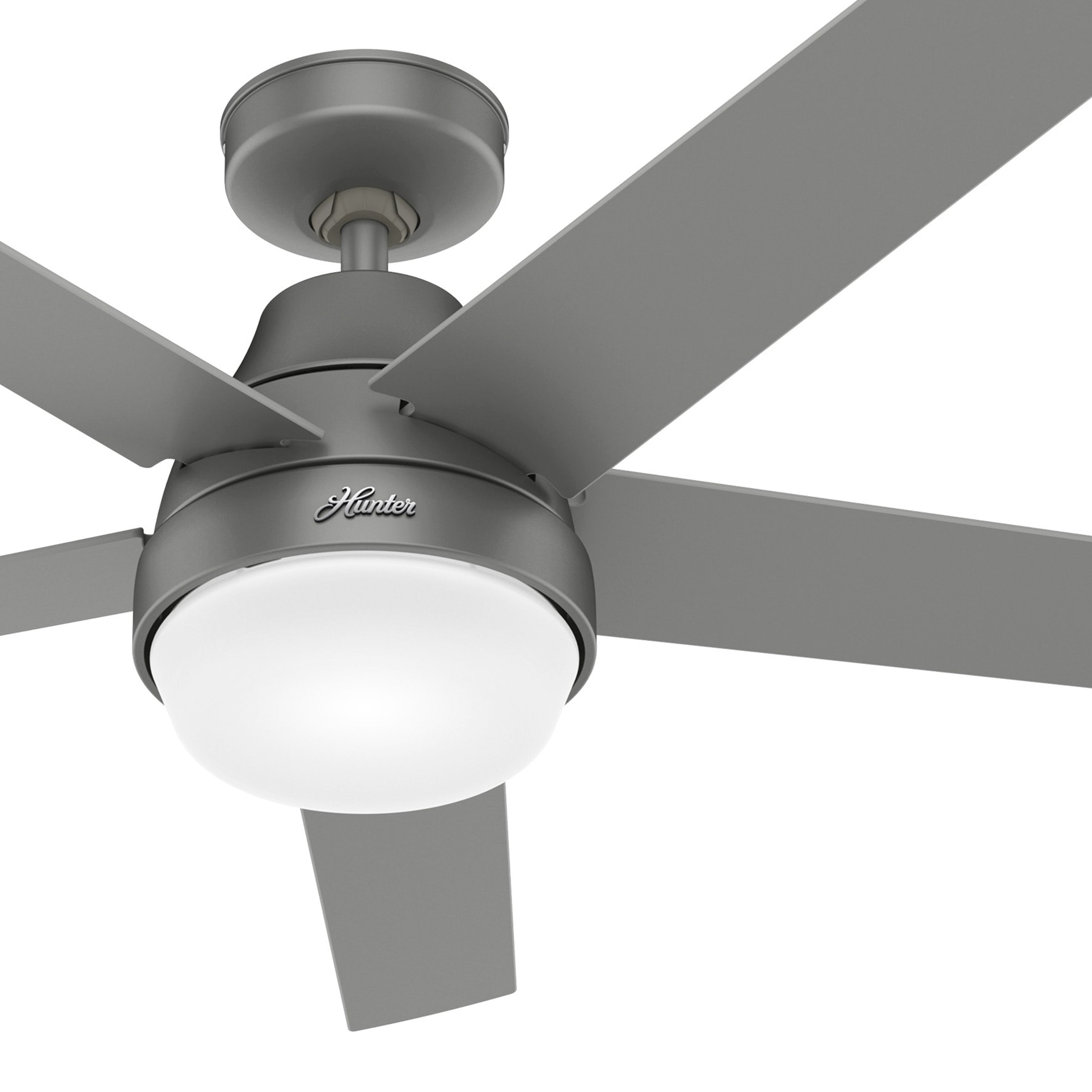 Hunter Fan 52 inch Contemporary Matte Silver Indoor Ceiling Fan with Light and Remote Control (Certified Refurbished)