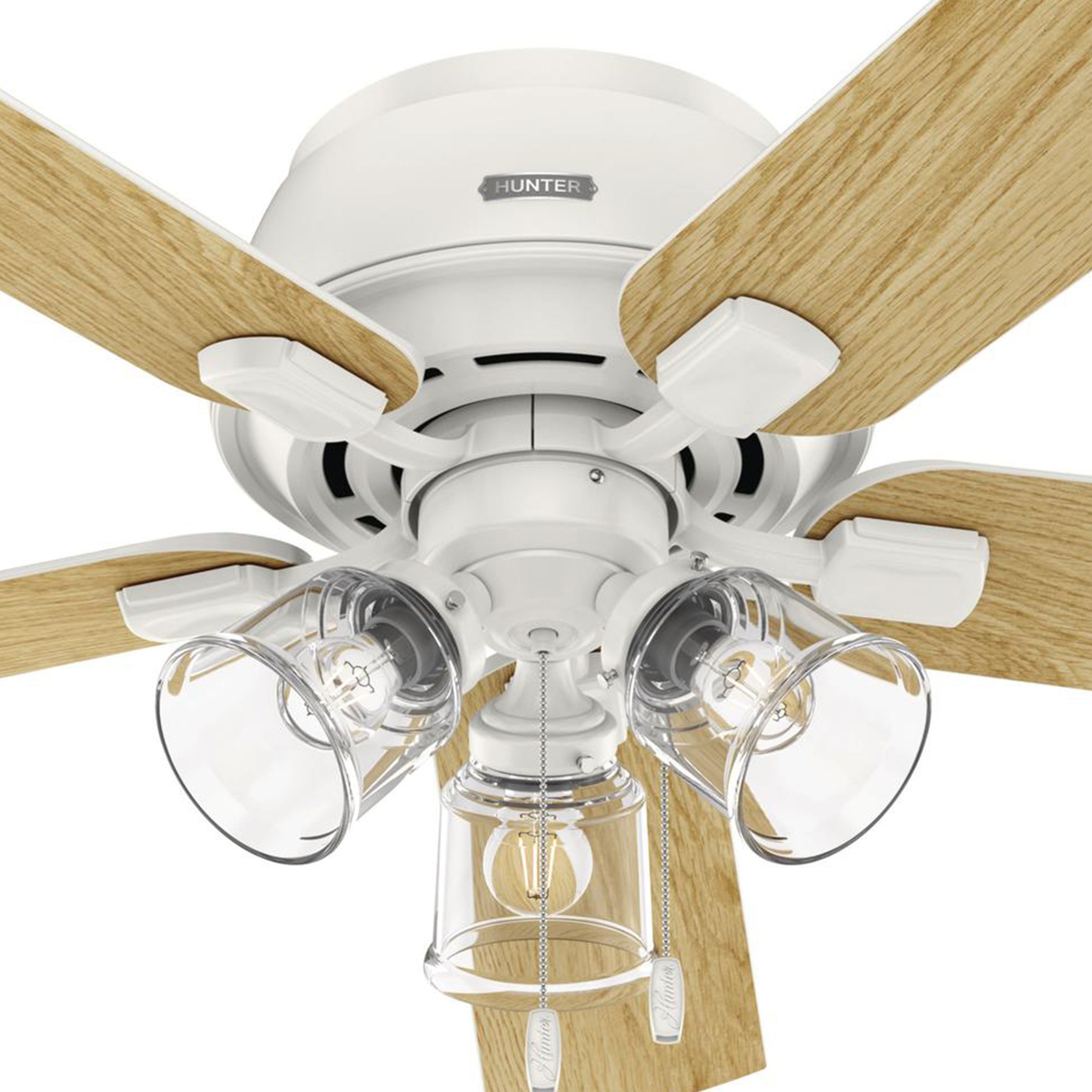 Hunter Fan 52 Inch White Indoor Ceiling Fan with Light and Pull Chain for Bedroom, Office, Kitchen, Living Room (Certified Refurbished)
