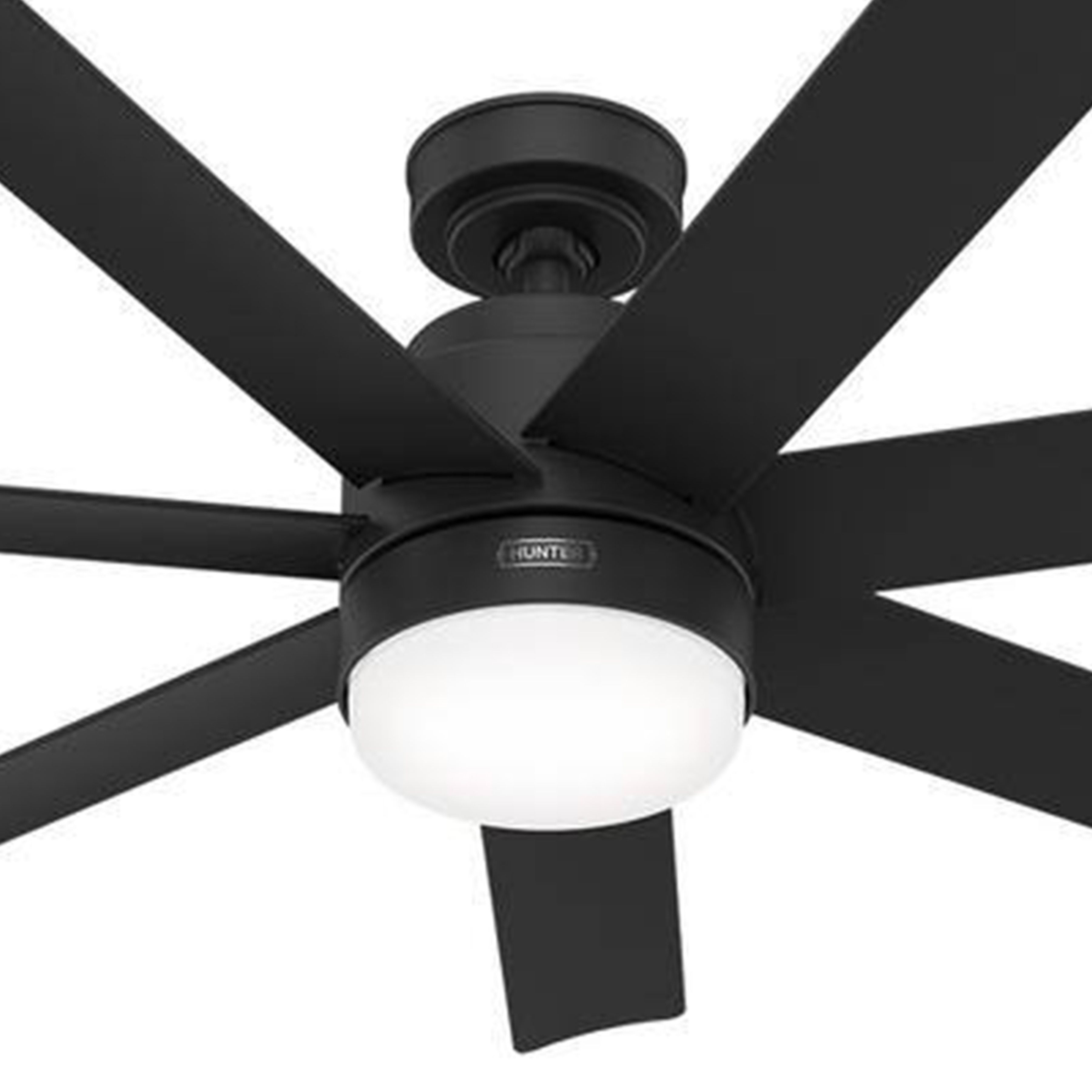 Hunter Fan 52 inch Indoor / Outdoor Matte Black Ceiling Fan with Light and Remote Control for Bedroom, Living Room, Dining Room, Kitchen, Office, Patio (Certified Refurbished)