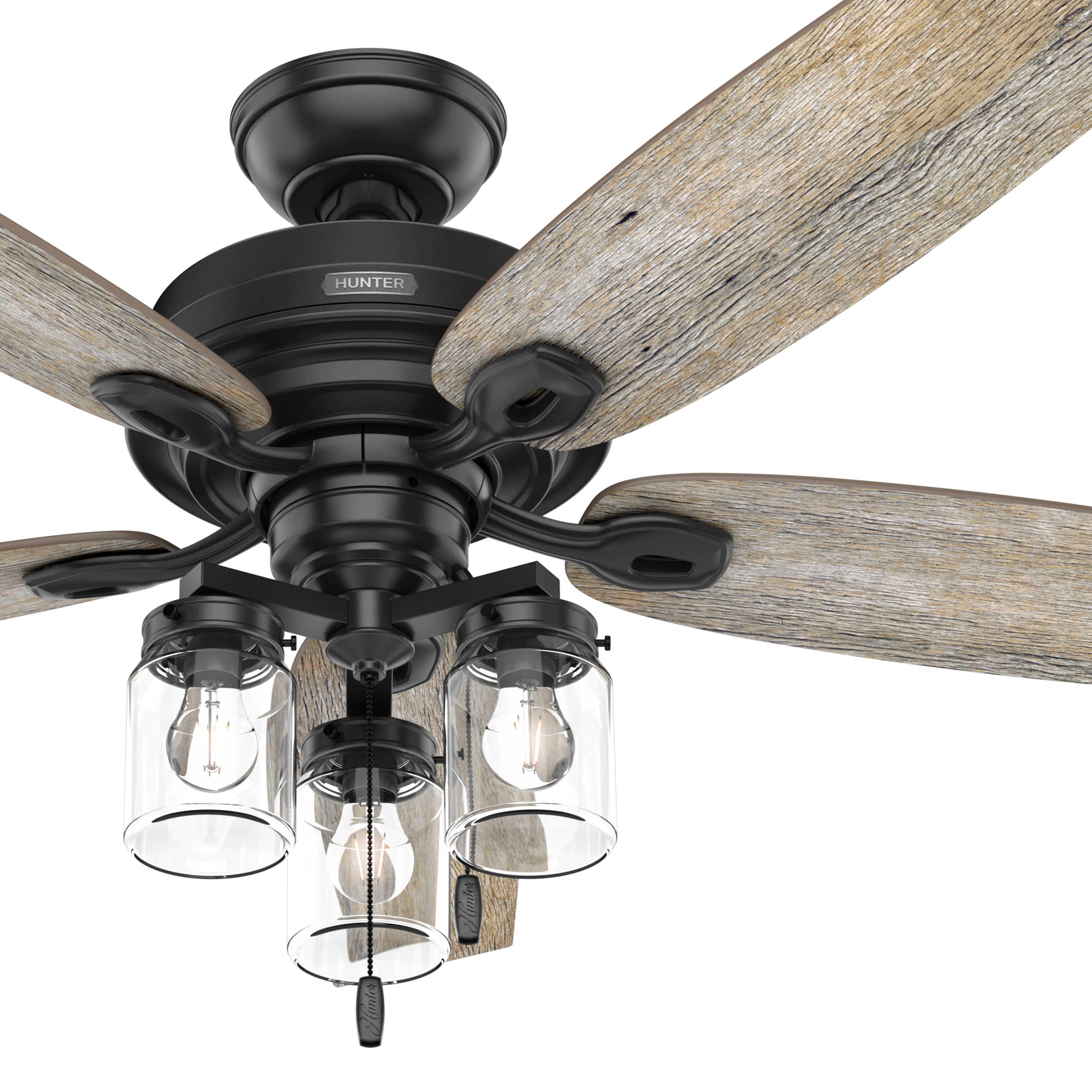 Hunter Fan 52 inch Casual Matte Black Indoor/Outdoor Ceiling Fan with LED Light Kit and Pull Chain (Certified Refurbished)