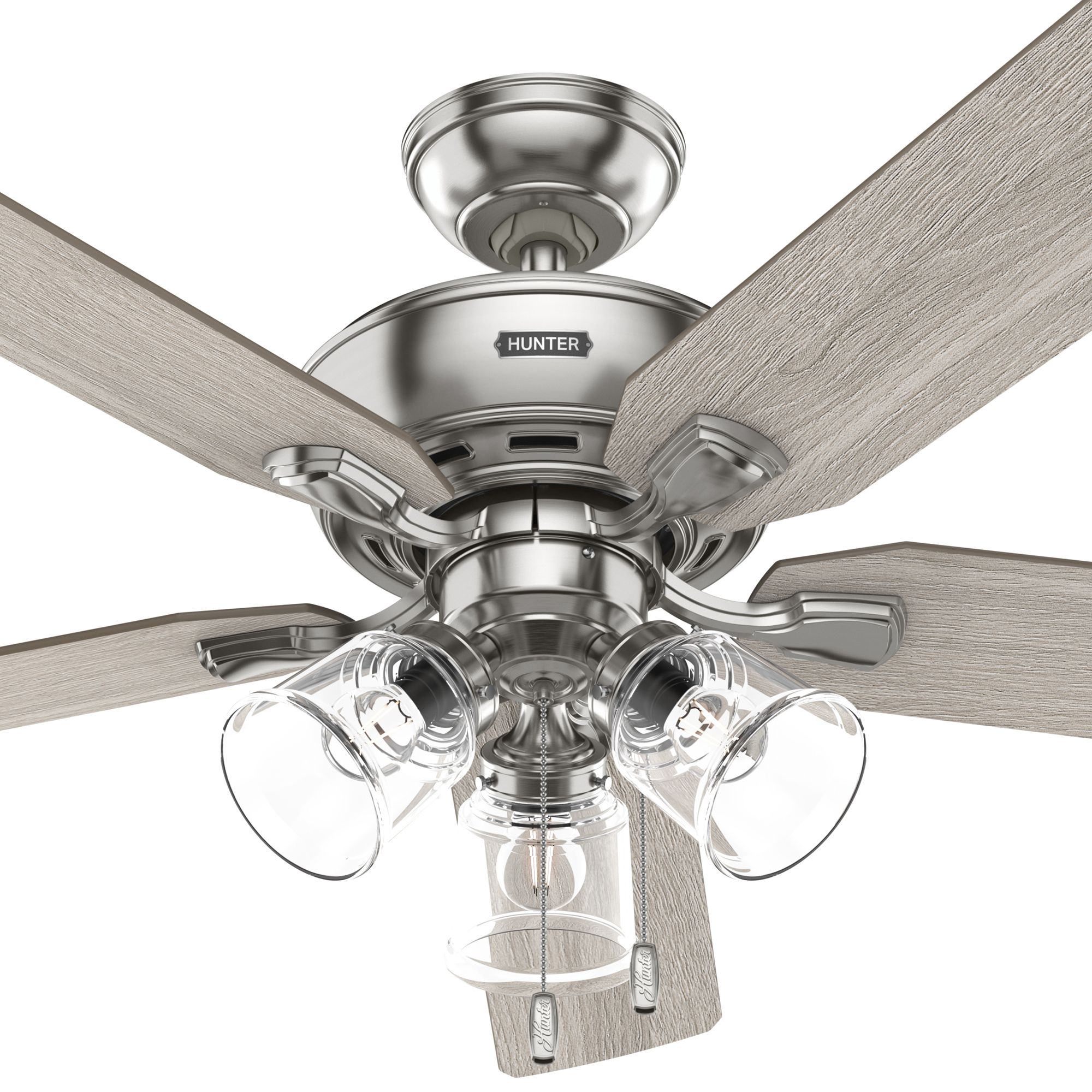 Hunter Fan 52 inch Traditional Brushed Nickel Indoor Ceiling Fan with LED Light Kit and Pull Chain (Certified Refurbished)