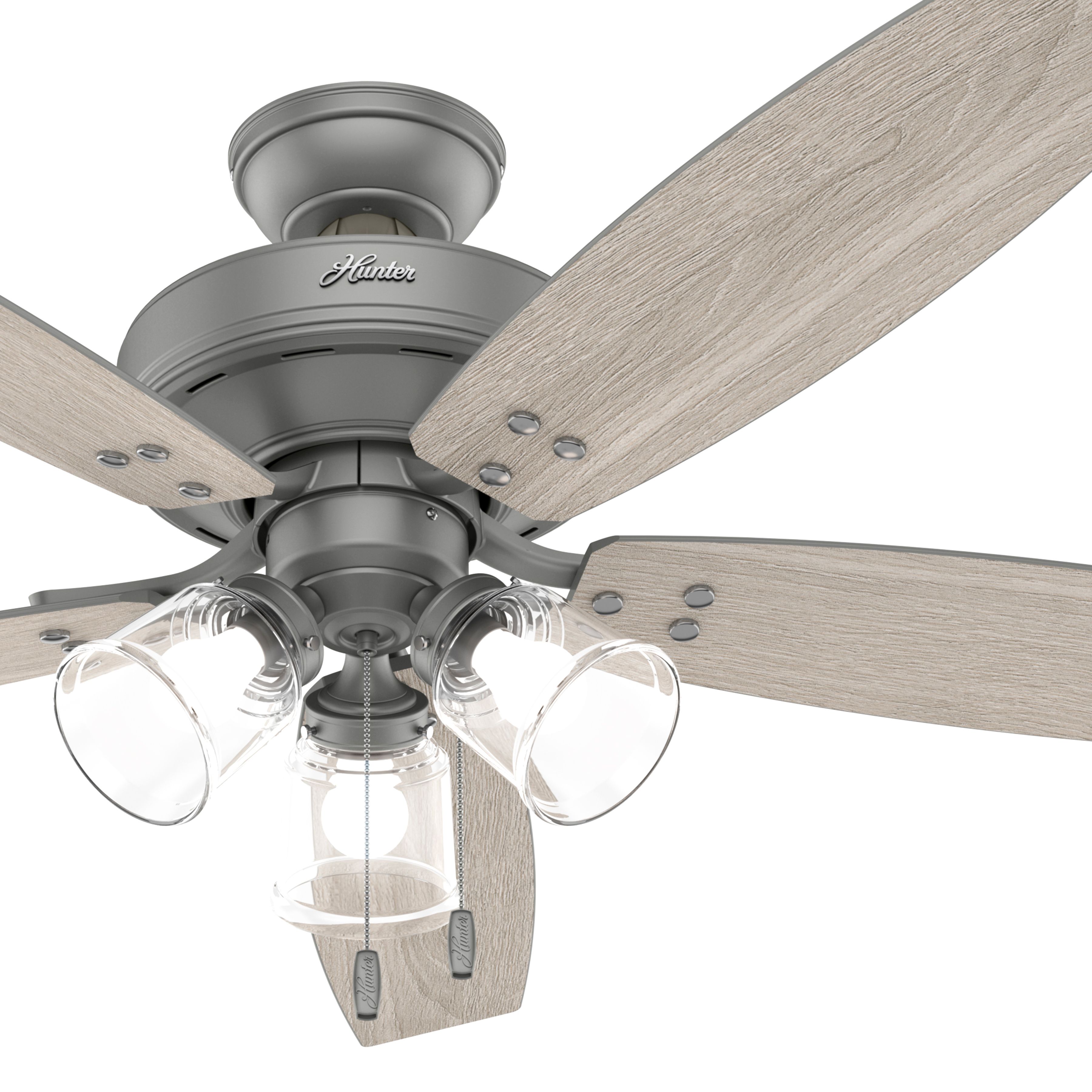 Hunter Fan 52 inch Casual Matte Silver Indoor Ceiling Fan with LED Light Kit and Pull Chain (Certified Refurbished)