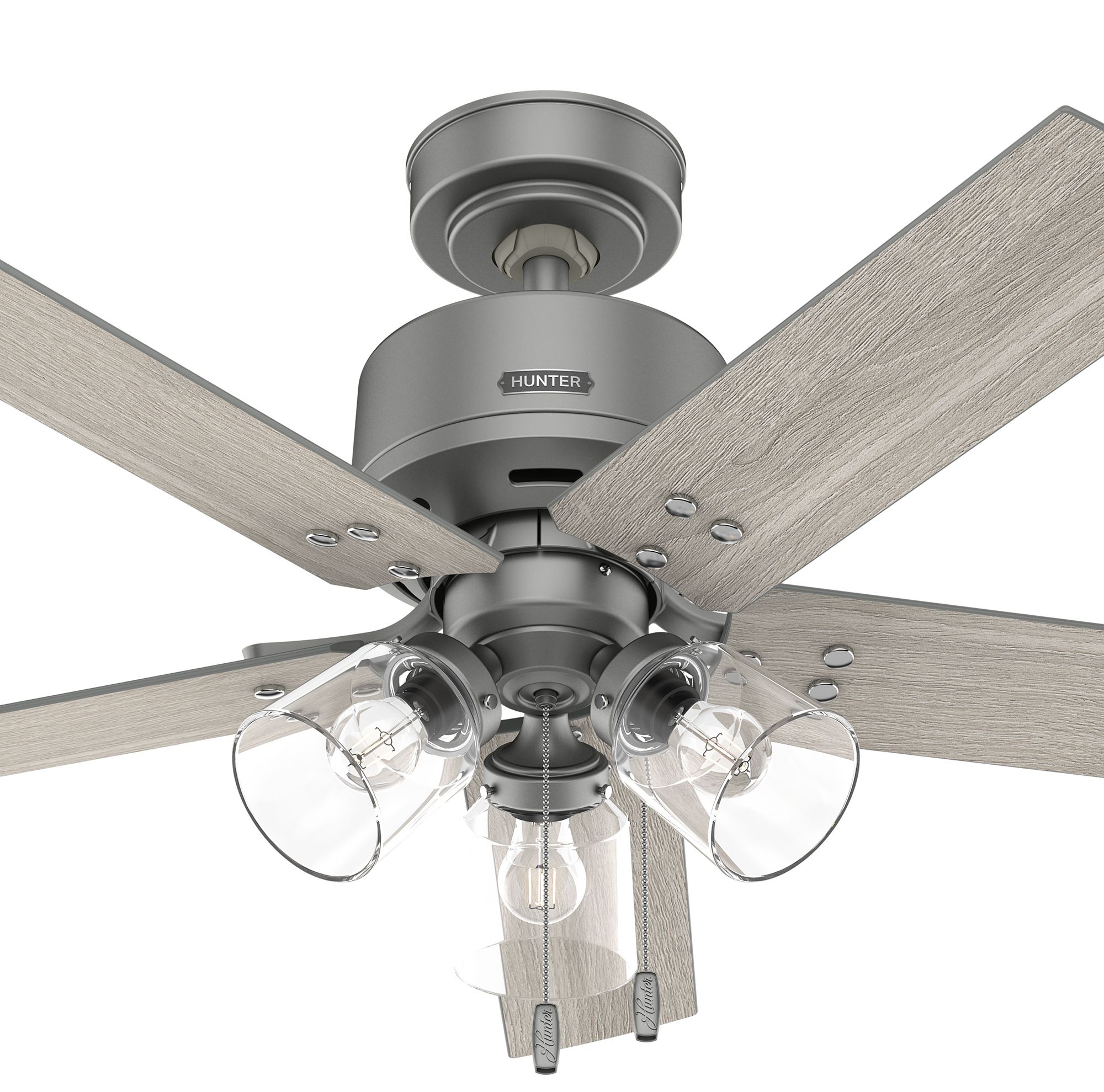 Hunter Fan 44 inch Indoor Casual Matte Silver Ceiling Fan with Light Kit and Pull Chain (Certified Refurbished)