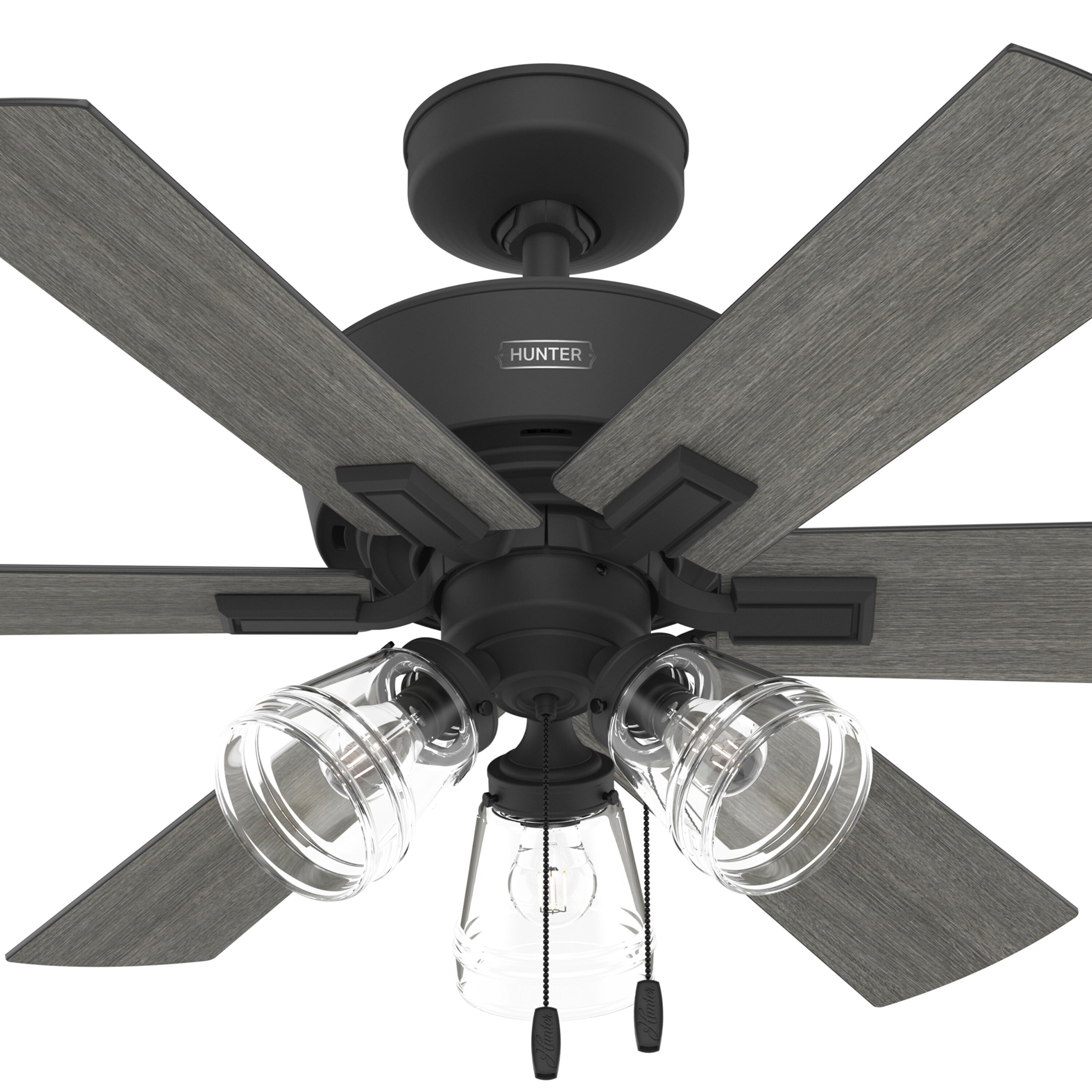 Hunter Fan 44 inch Indoor Casual Matte Black Ceiling Fan with LED Pull Chain and Light Kit (Certified Refurbished)