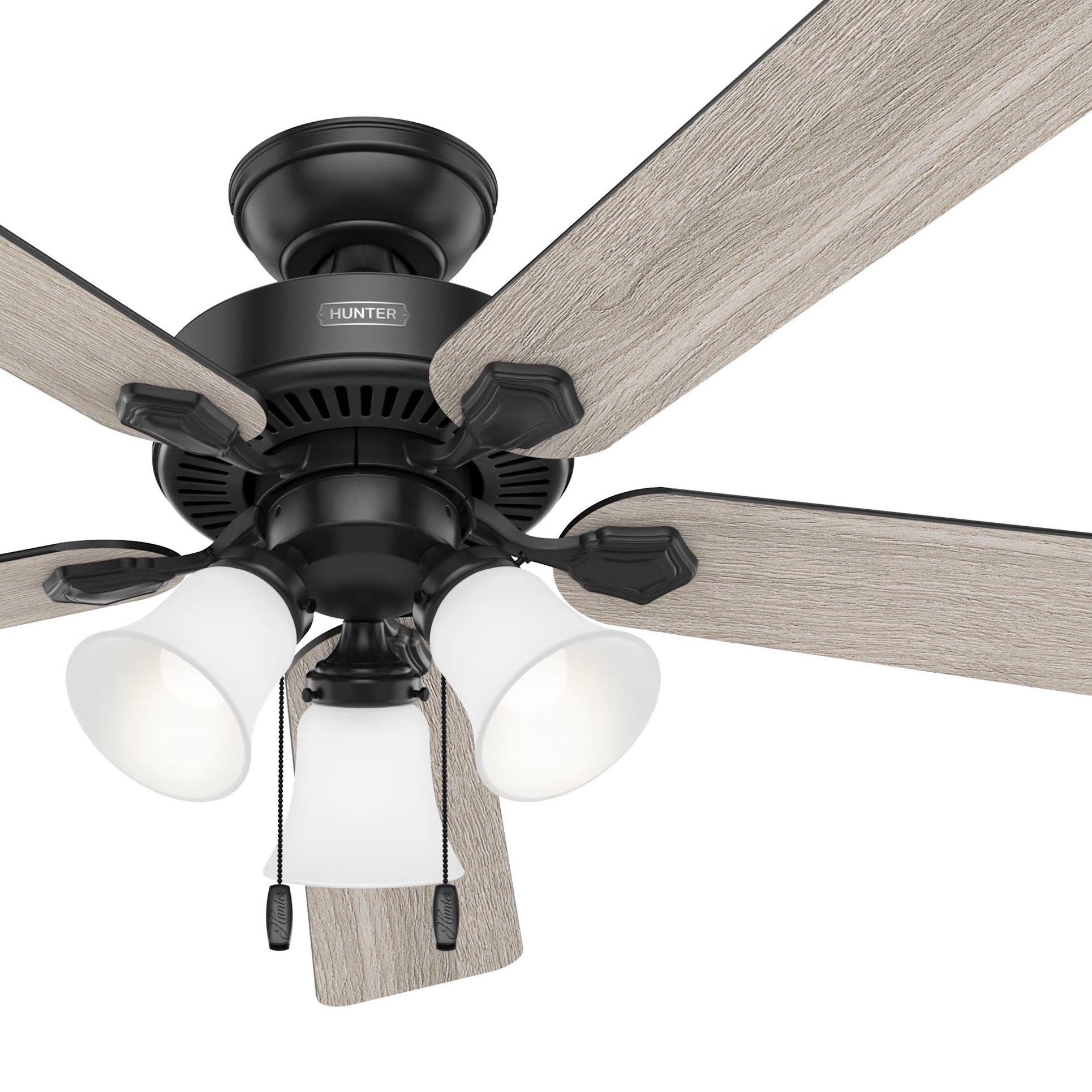 Hunter Fan 52 inchIndoor  Casual Matte Black Ceiling Fan with LED Light Kit and Pull Chain (Certified Refurbished)
