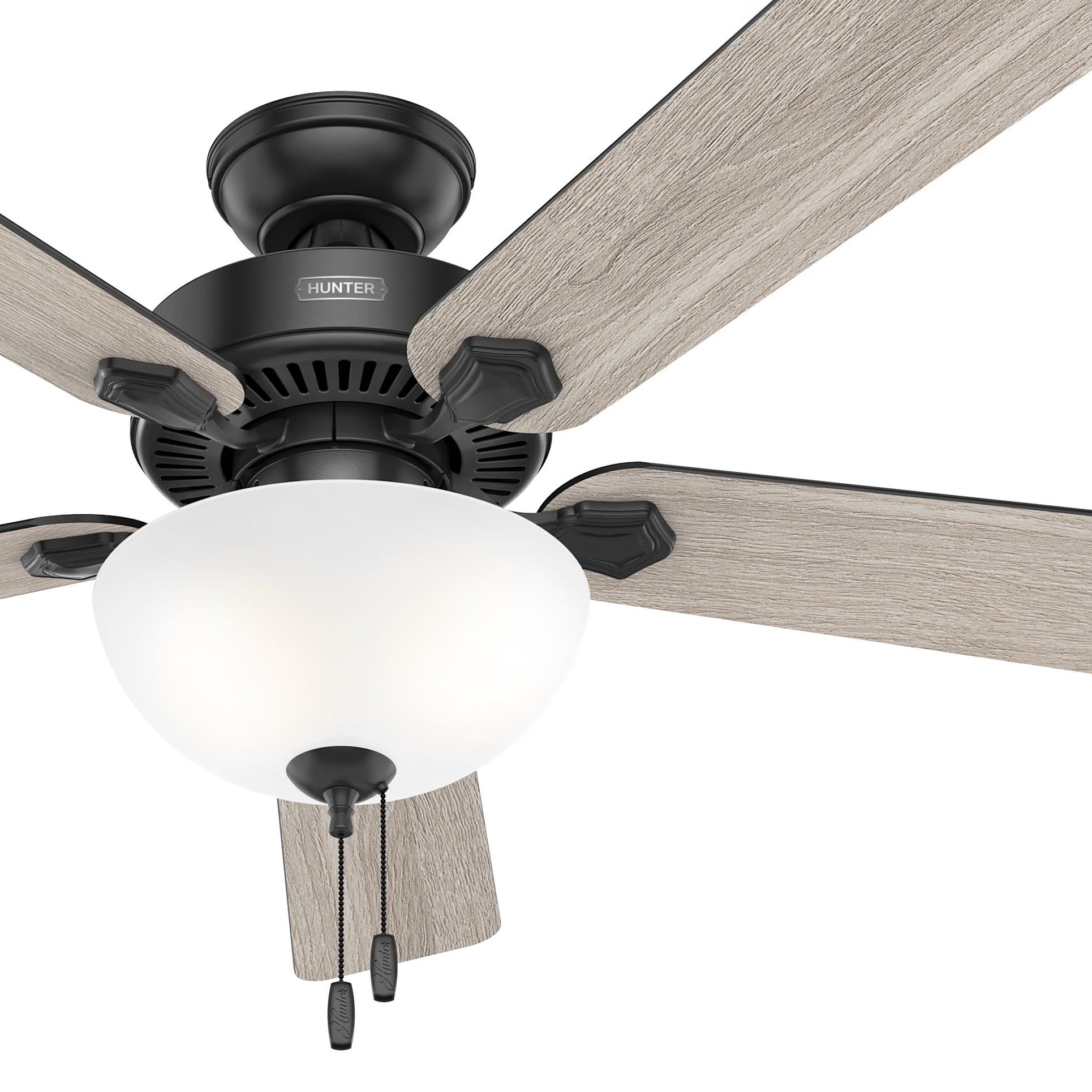 Hunter Fan 52 inch Indoor Casual Matte Black Ceiling Fan with Light Kit and Pull Chain (Certified Refurbished)