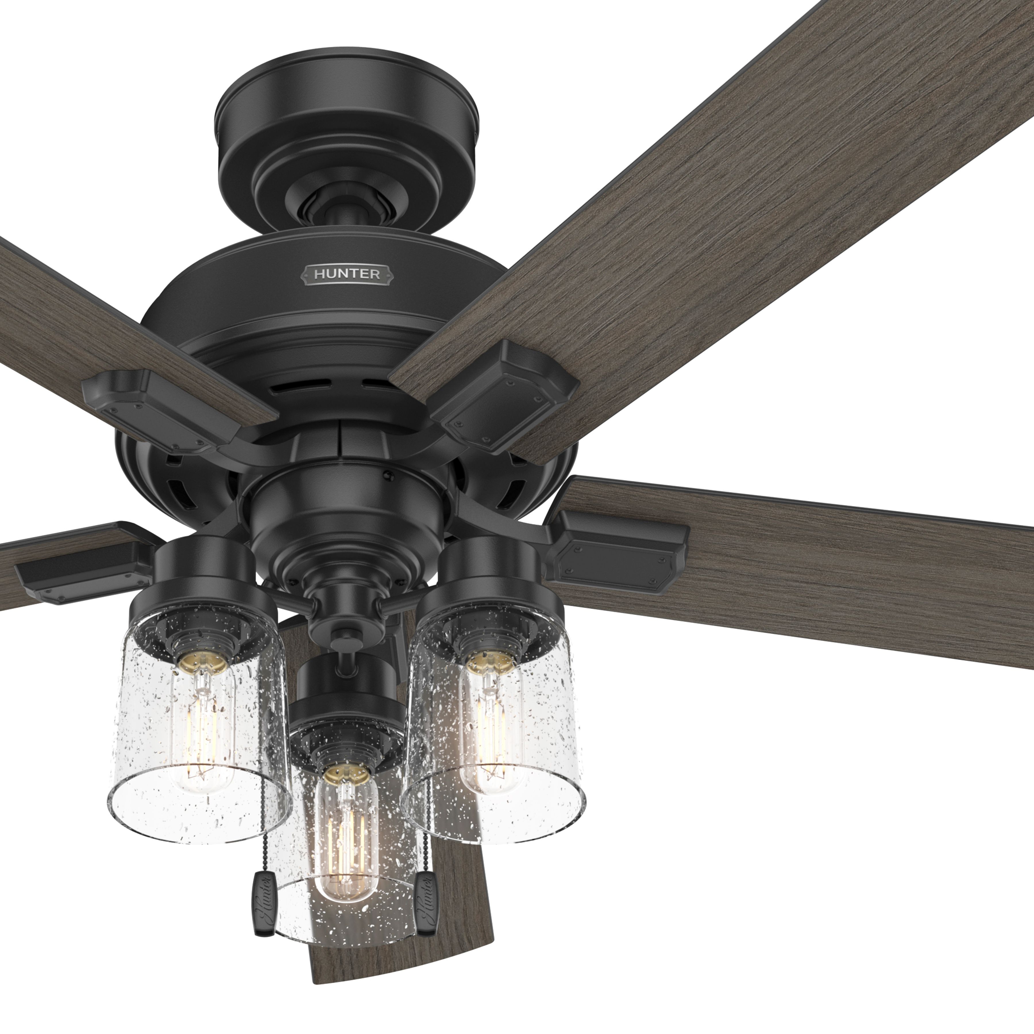 Hunter Fan 52 inch Traditional Matte Black Indoor Ceiling Fan with LED Light Kit and Pull Chain (Certified Refurbished)