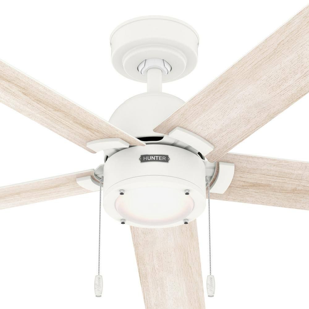 Hunter Fan 52 Inch Matte White Indoor Ceiling Fan with Light and Pull Chain, Reversible Motor and 5 Blades for Living Room, Bedroom, Office, Laundry Room (Certified Refurbished)