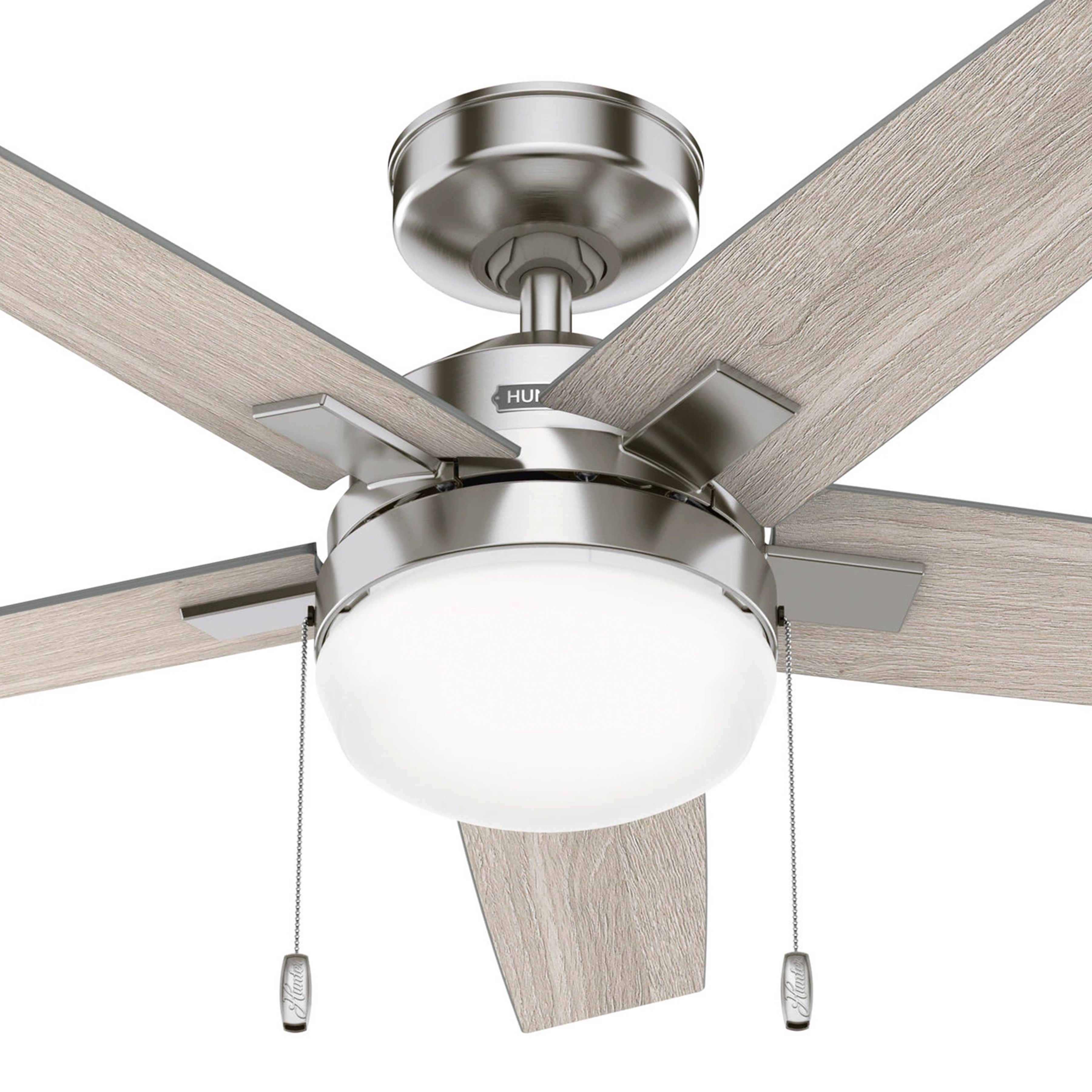Hunter Fan 44 inch Brushed Nickel Indoor Ceiling Fan with Lights and Pull Chain for Bedroom, Living Room/Family Room, Dining Room, Kitchen, Office (Certified Refurbished)