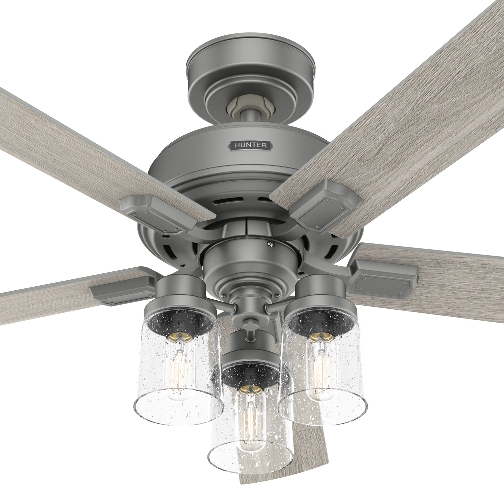 Hunter Fan 52 in Casual Matte Silver Indoor Ceiling Fan with LED Light Kit and Remote Control (Certified Refurbished)