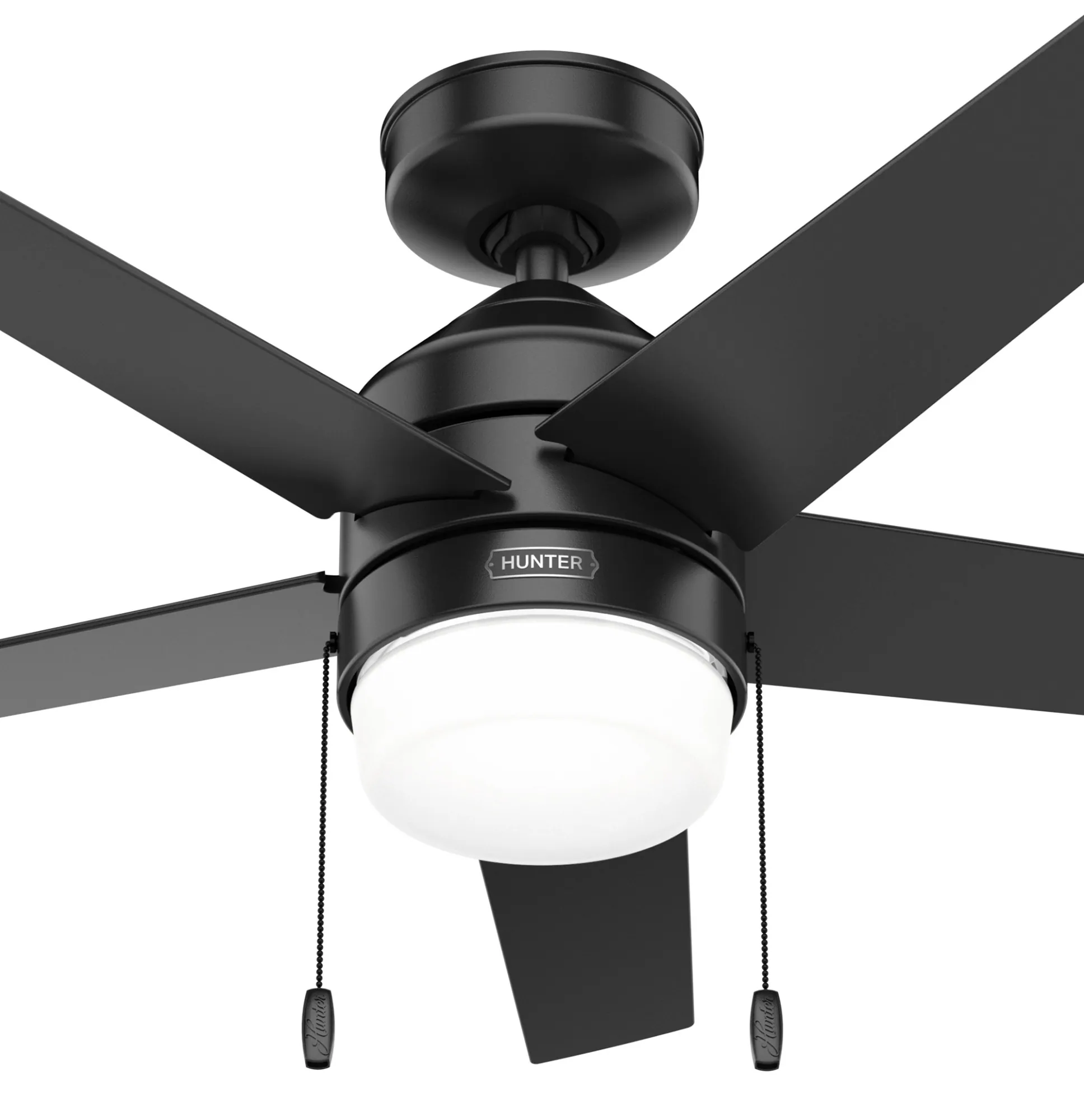 Hunter Fan 44 Inch Matte Black Ceiling Fan with Light and Pull Chain, indoor ceiling fan for Bedroom, Living Room/Family Room, Dining Room, Kitchen, Office (Certified Refurbished)
