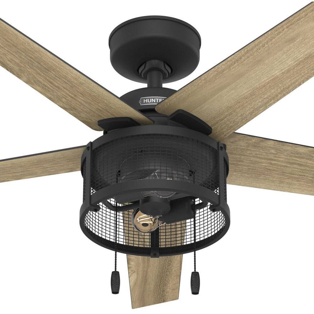 Hunter Fan 52 inch Matte Black Casual Indoor/Outdoor Ceiling Fan with LED Light Kit and Pull Chain (Certified Refurbished)