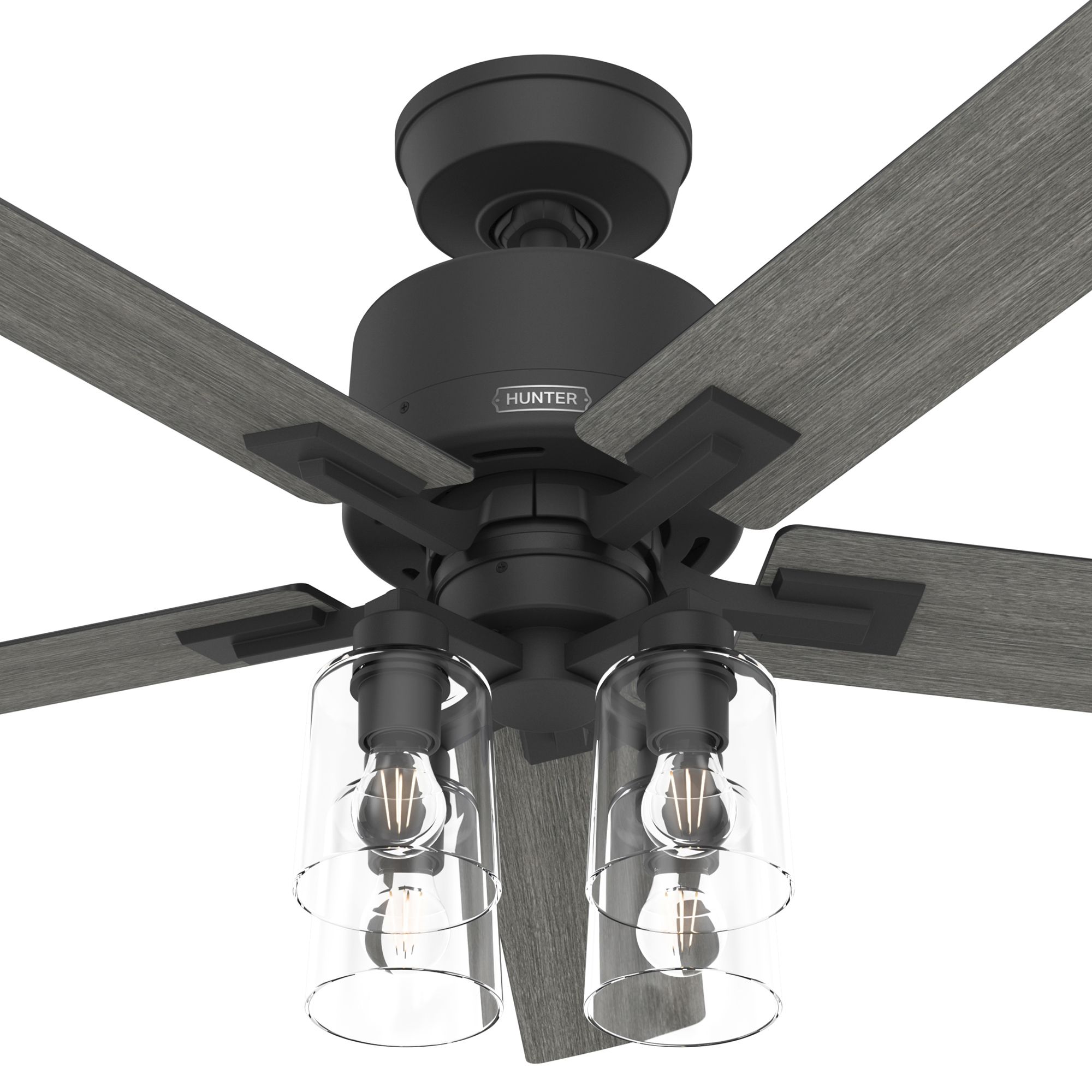 Hunter Fan 52 inch Casual Matte Black Indoor Ceiling Fan with Light Kit and Remote Control (Certified Refurbished)